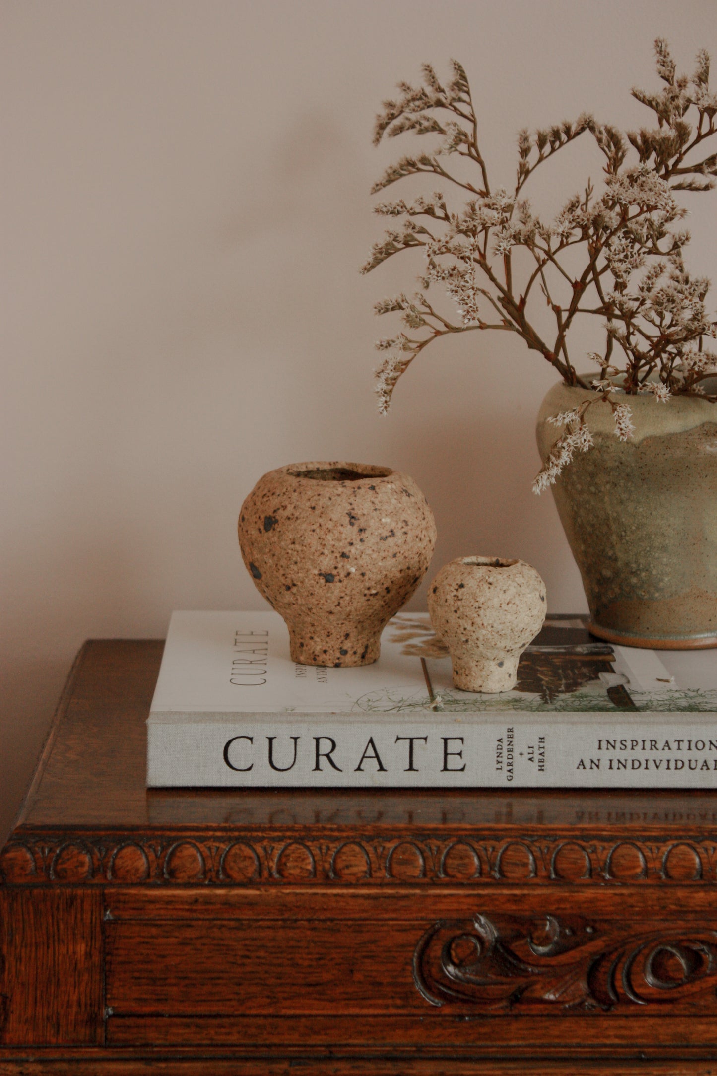Pair vintage lava pottery vessels