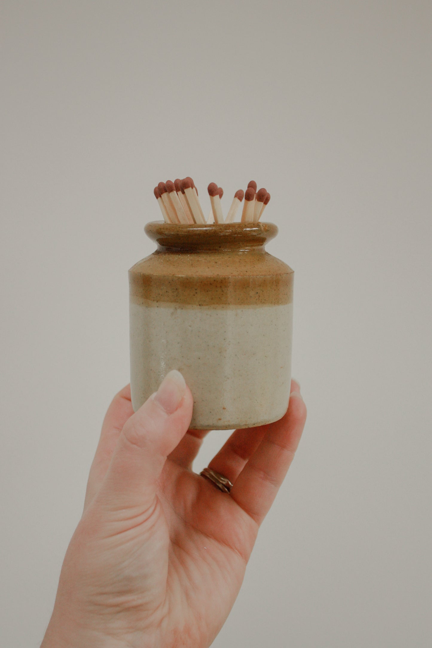 Vintage stoneware two tone match pot