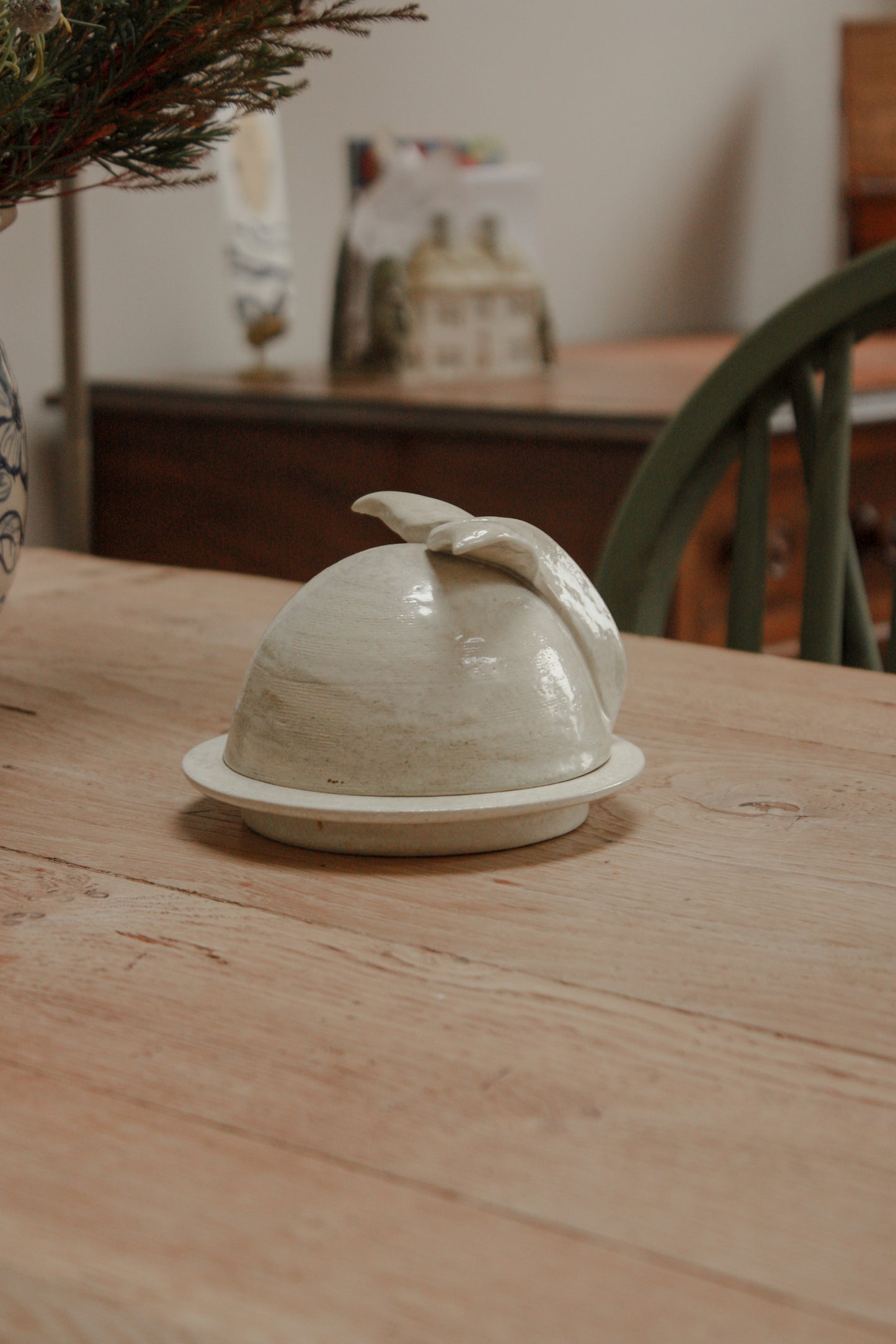 Vintage art pottery “whale tail” butter bell