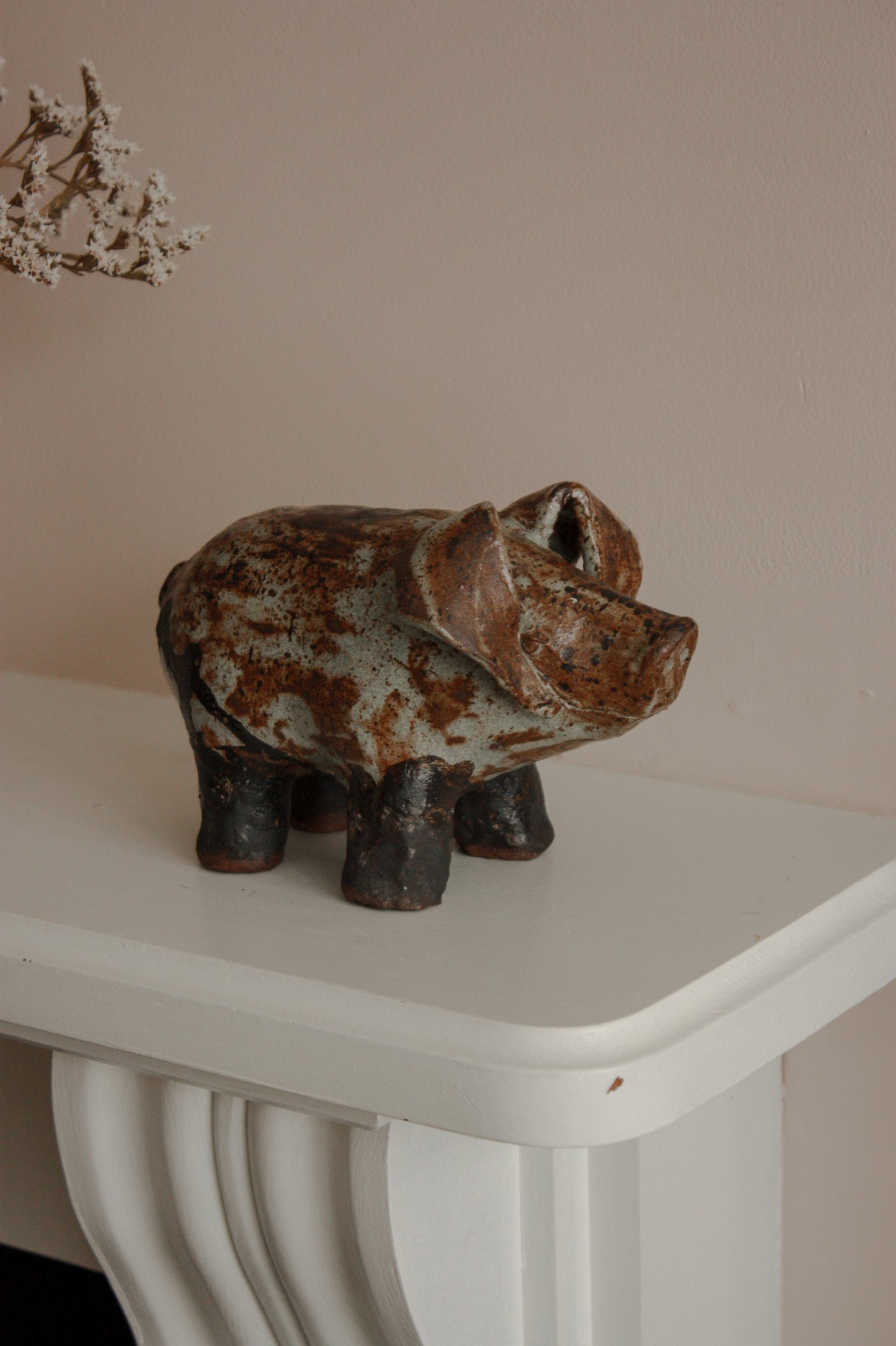 Rustic studio pottery piggy sculpture