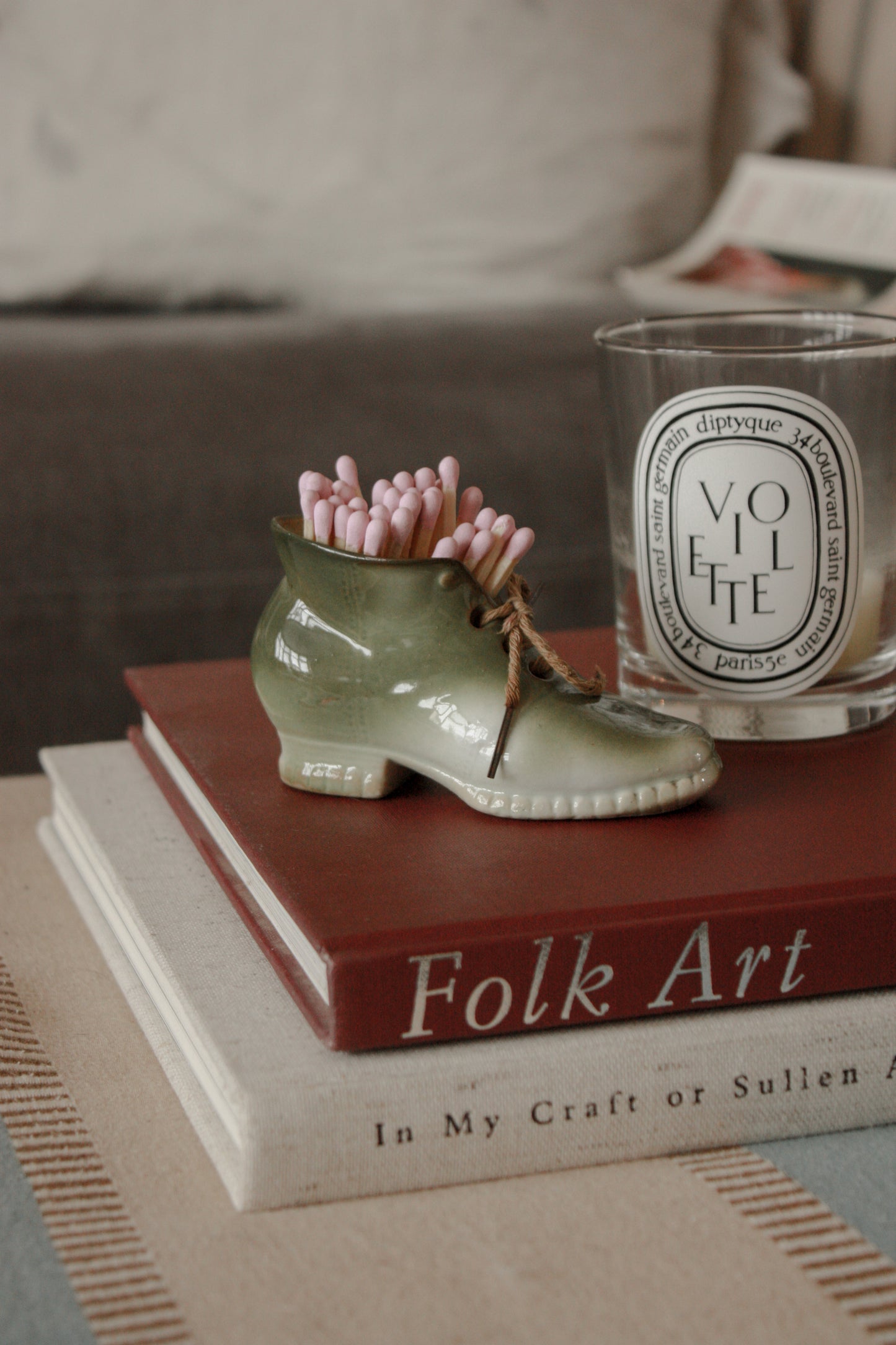 Vintage ceramic shoe match pot