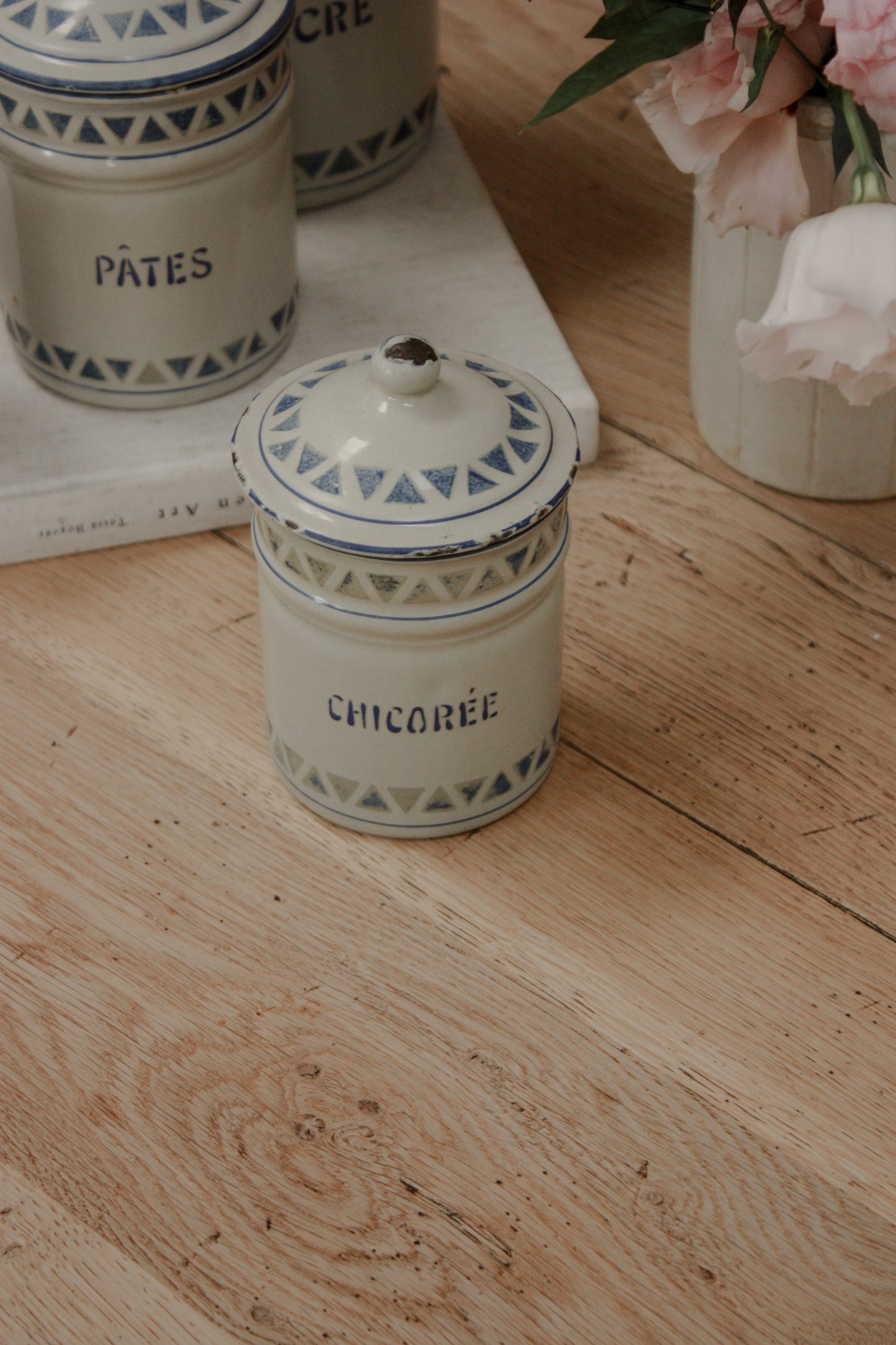 Vintage 1930s enamel canister set - geometric design