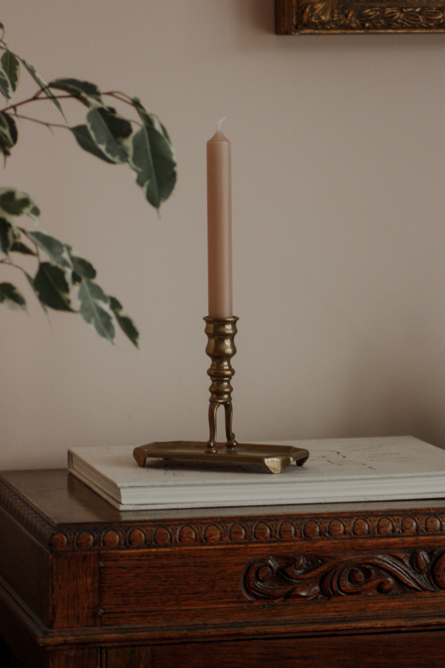 Vintage 1920s brass candleholder with drip tray base