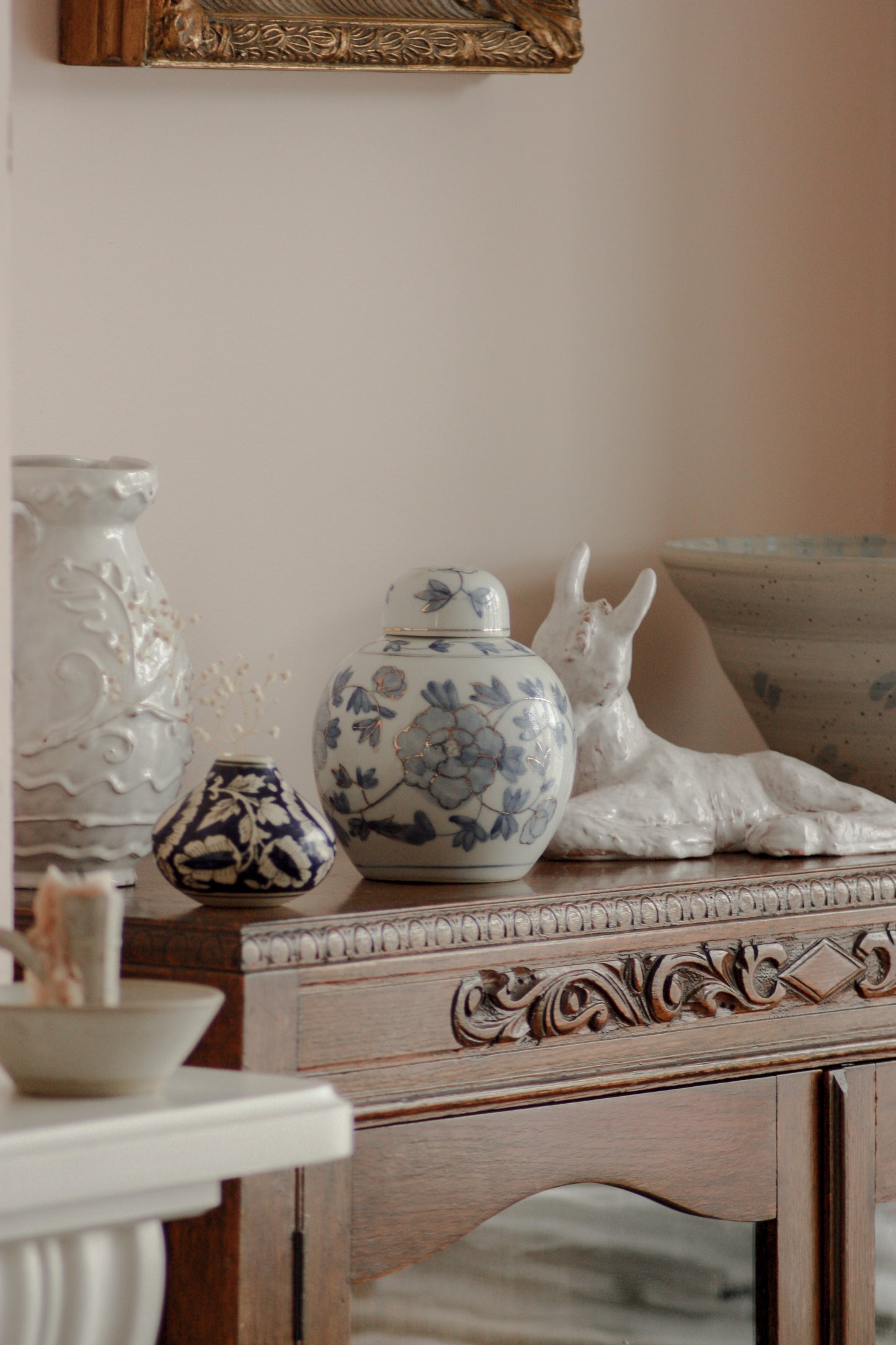 Vintage blue and white Chinese jar