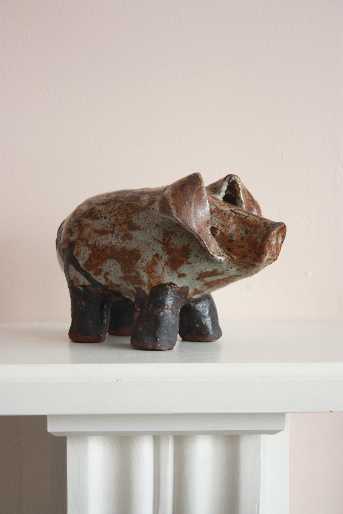Rustic studio pottery piggy sculpture