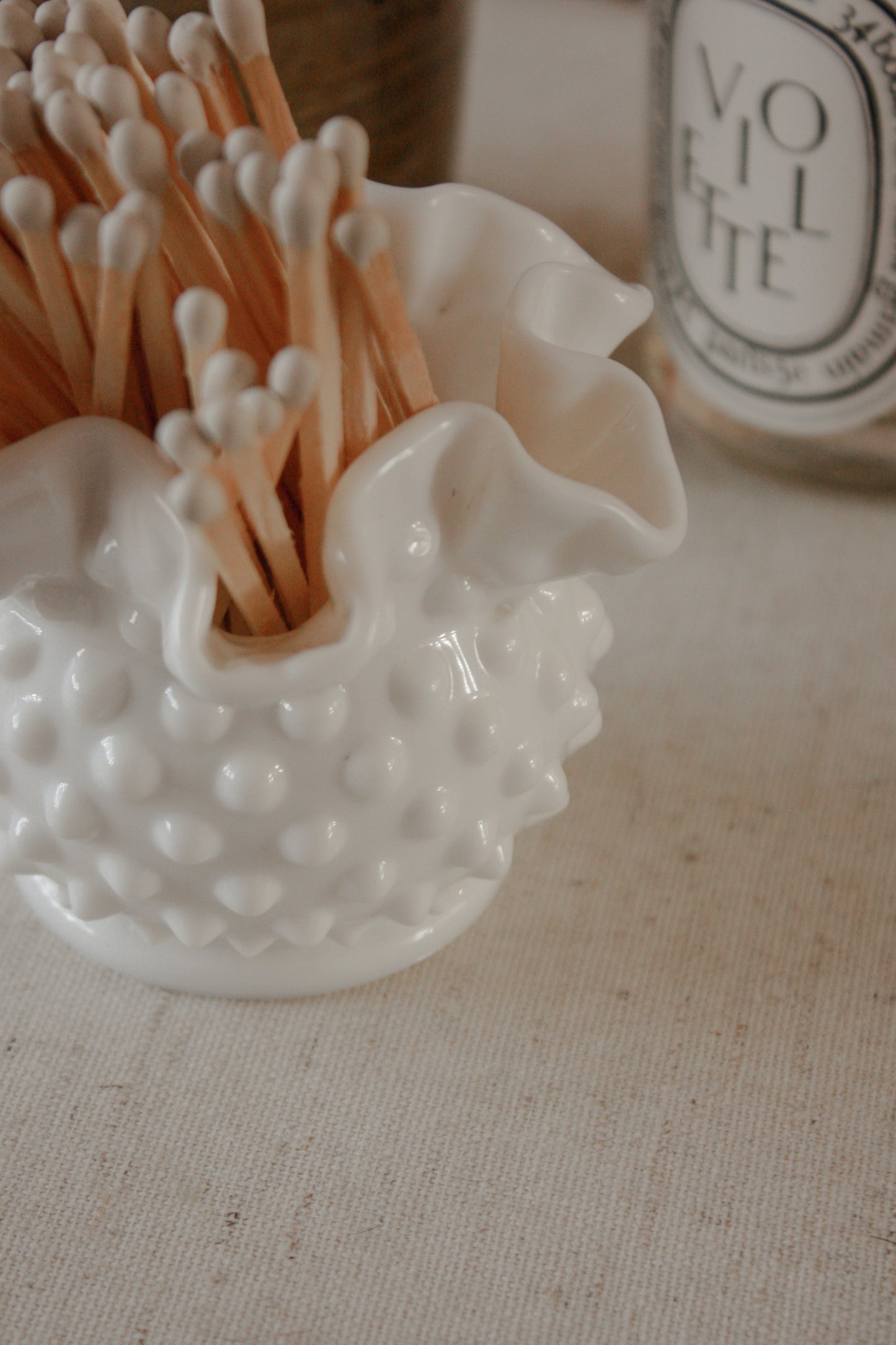 Vintage ruffled glass pot