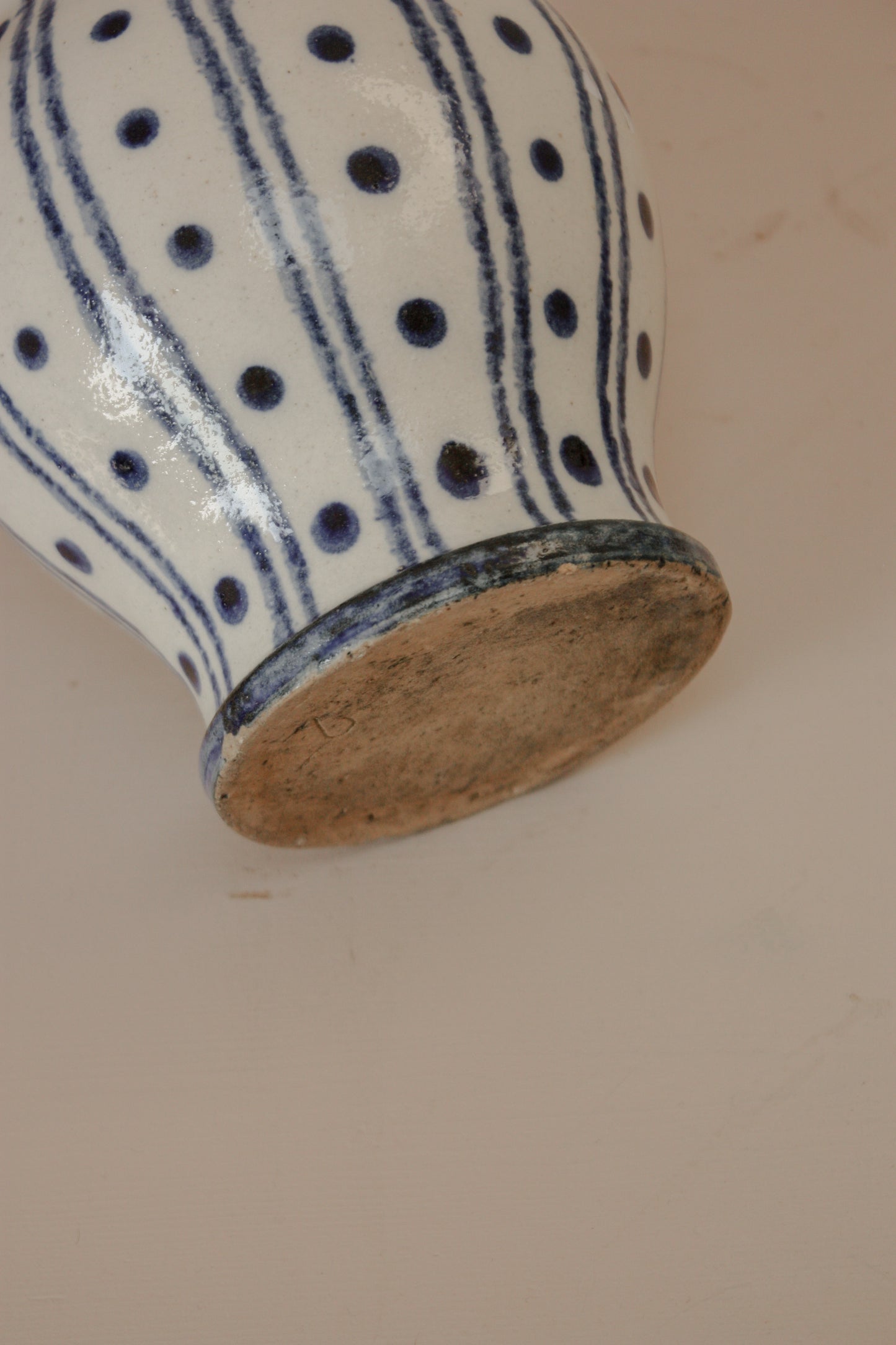 Vintage blue and white pottery pitcher