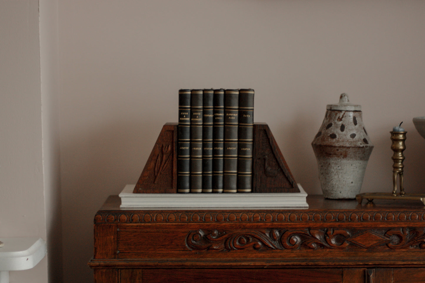 Vintage folk art carved wooden bookends