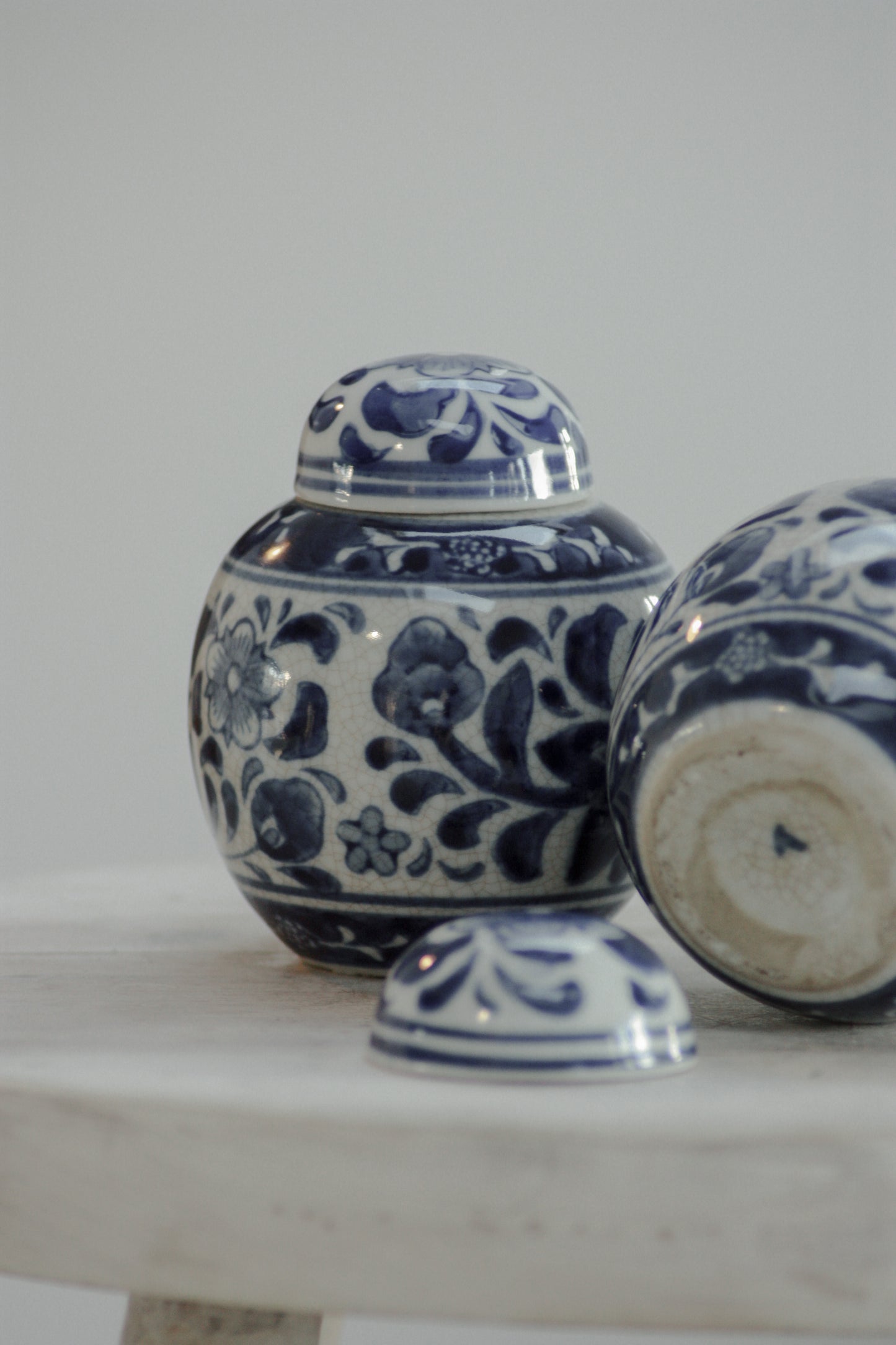 Pair vintage blue and white ginger jars