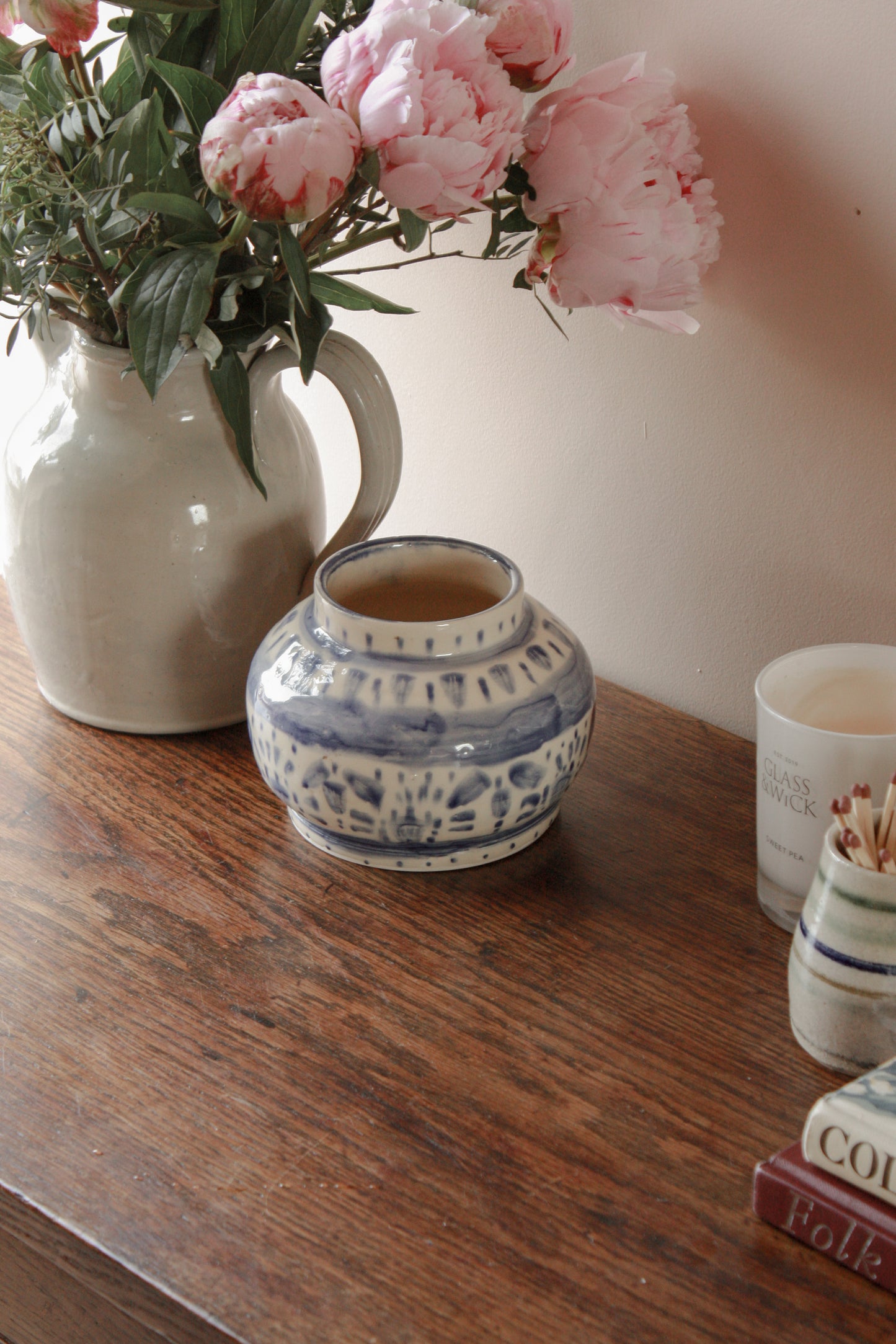 Studio pottery hand painted ceramic pot