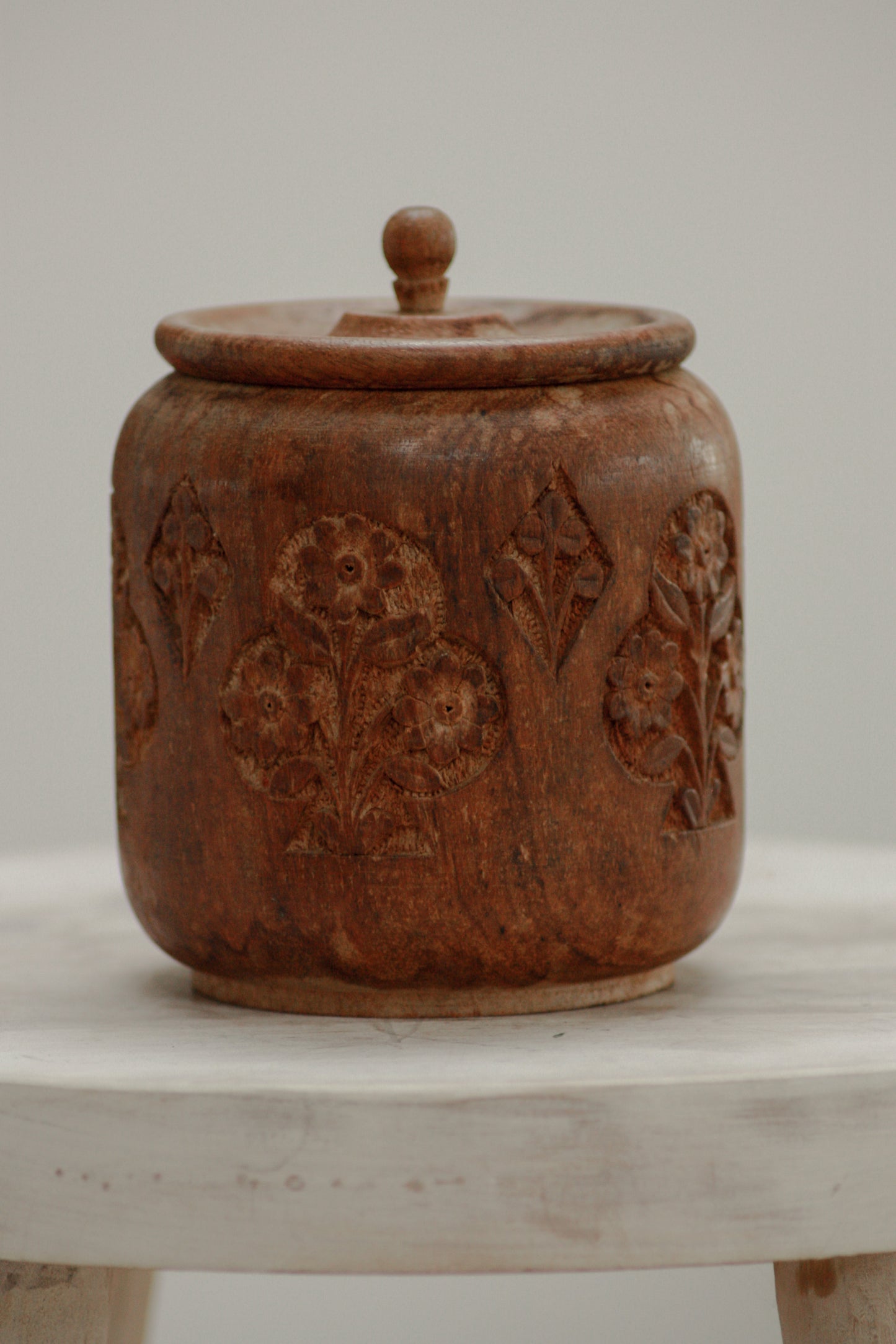 Vintage rustic hand carved wooden pot