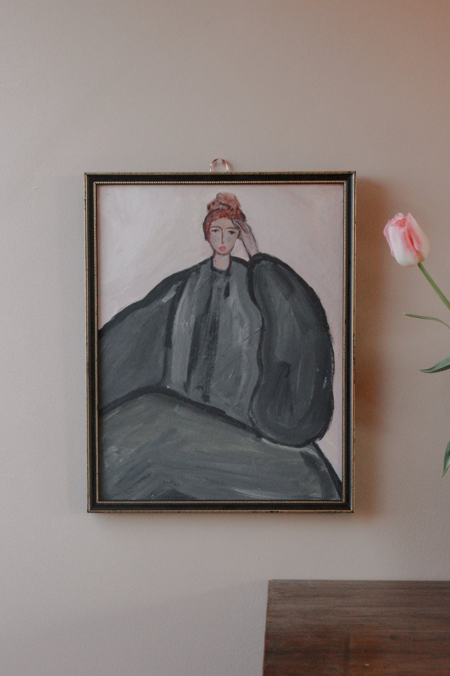 Contemporary mid-century style oil on board - reflections