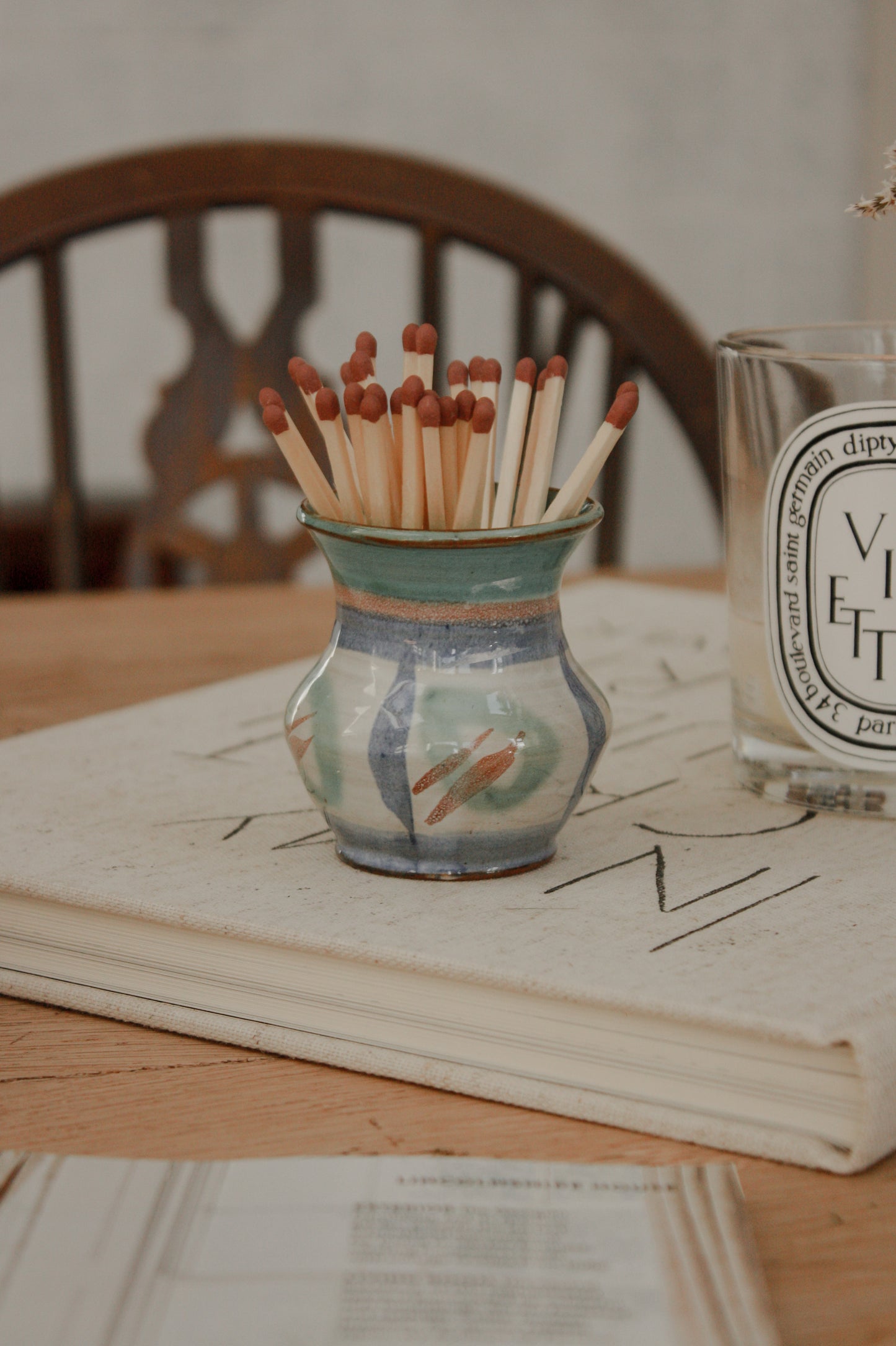 Vintage mid-century pottery match pot