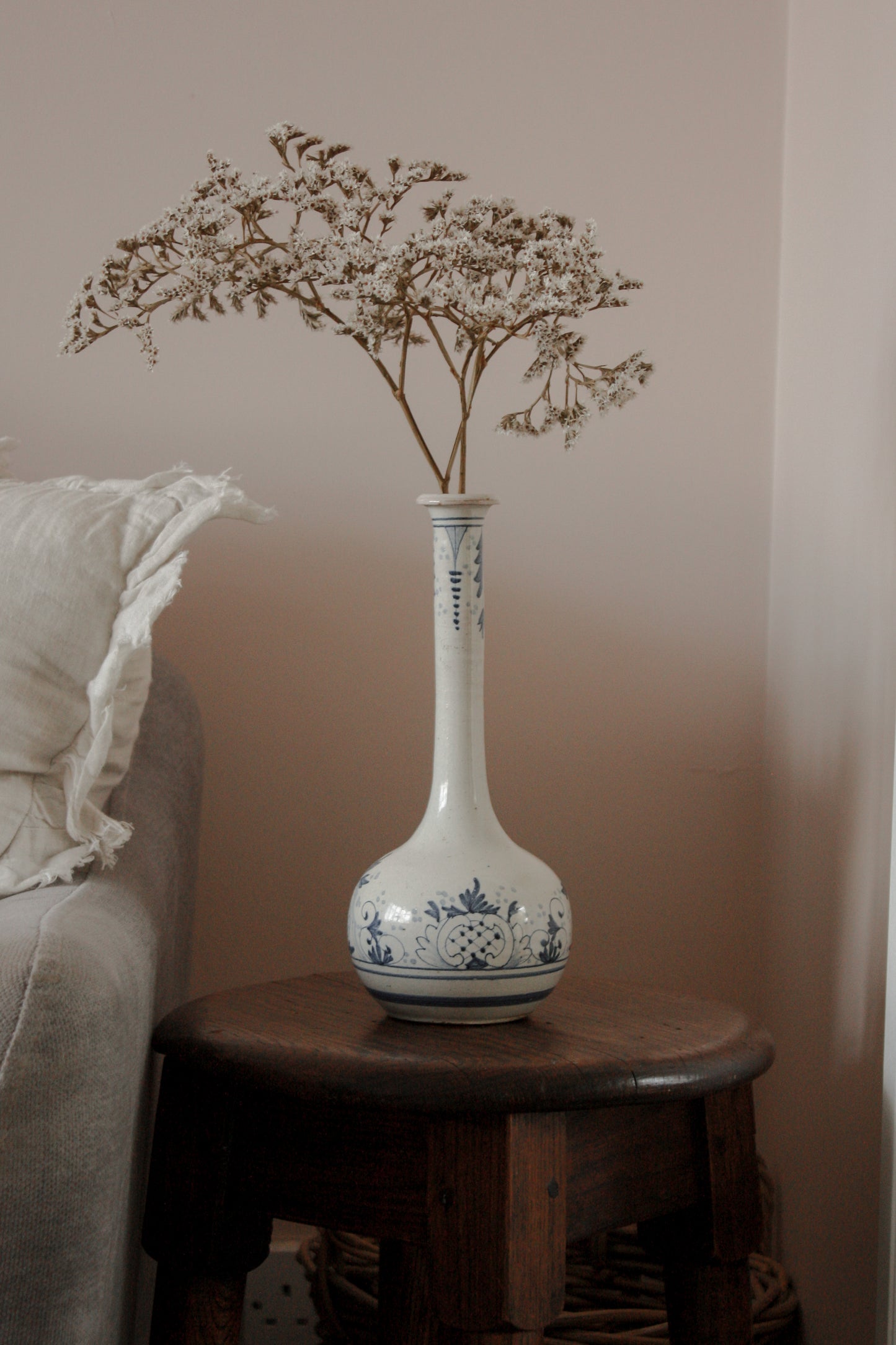 Vintage French hand painted blue and white vessel