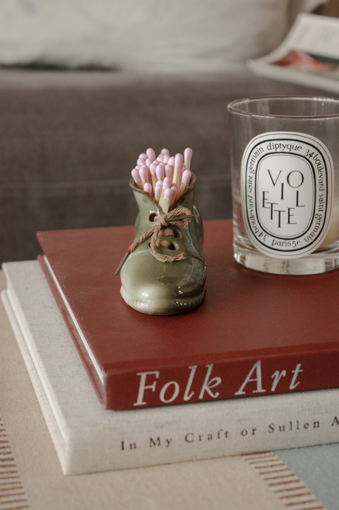 Vintage ceramic shoe match pot
