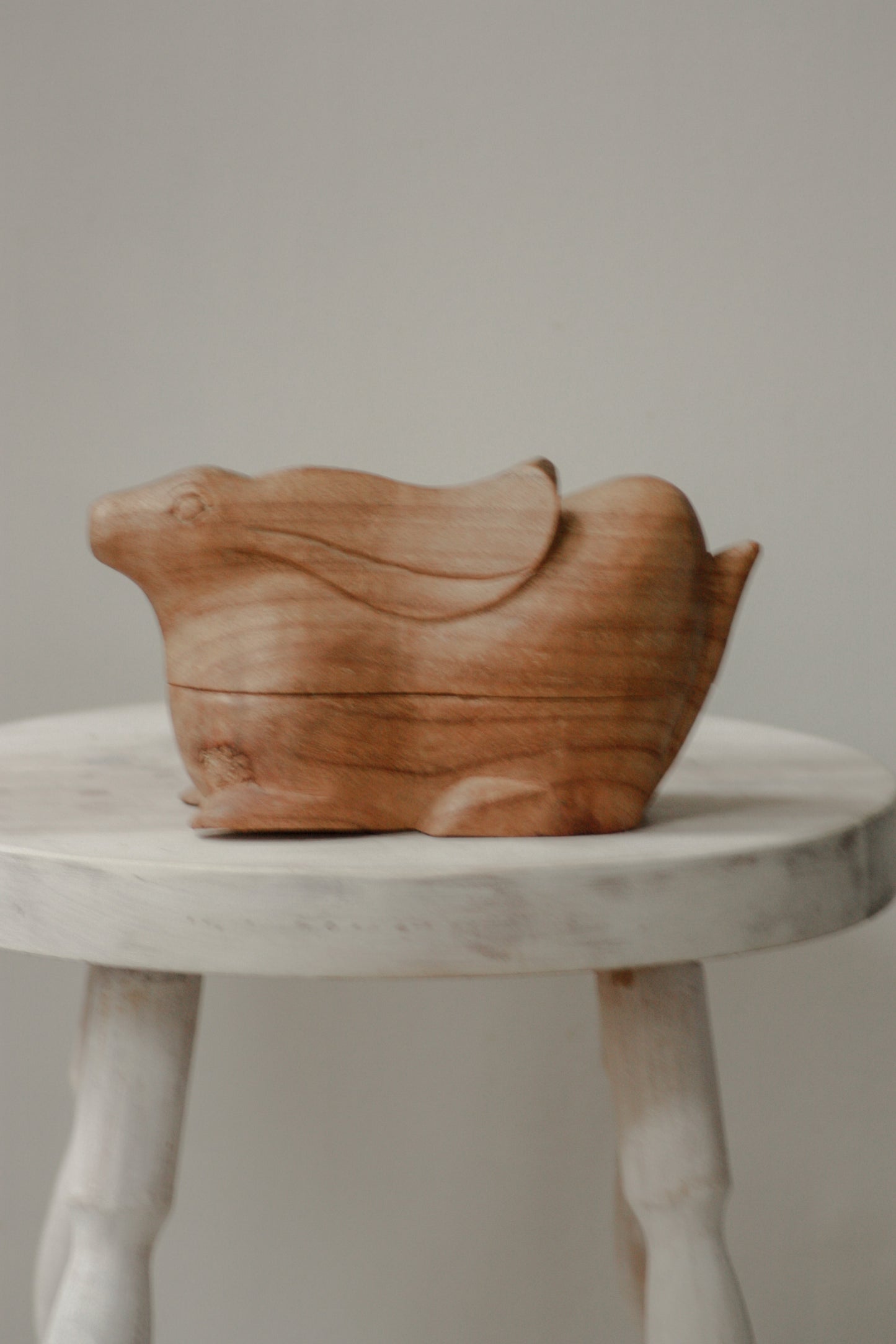 Vintage hand-carved wooden hare trinket box