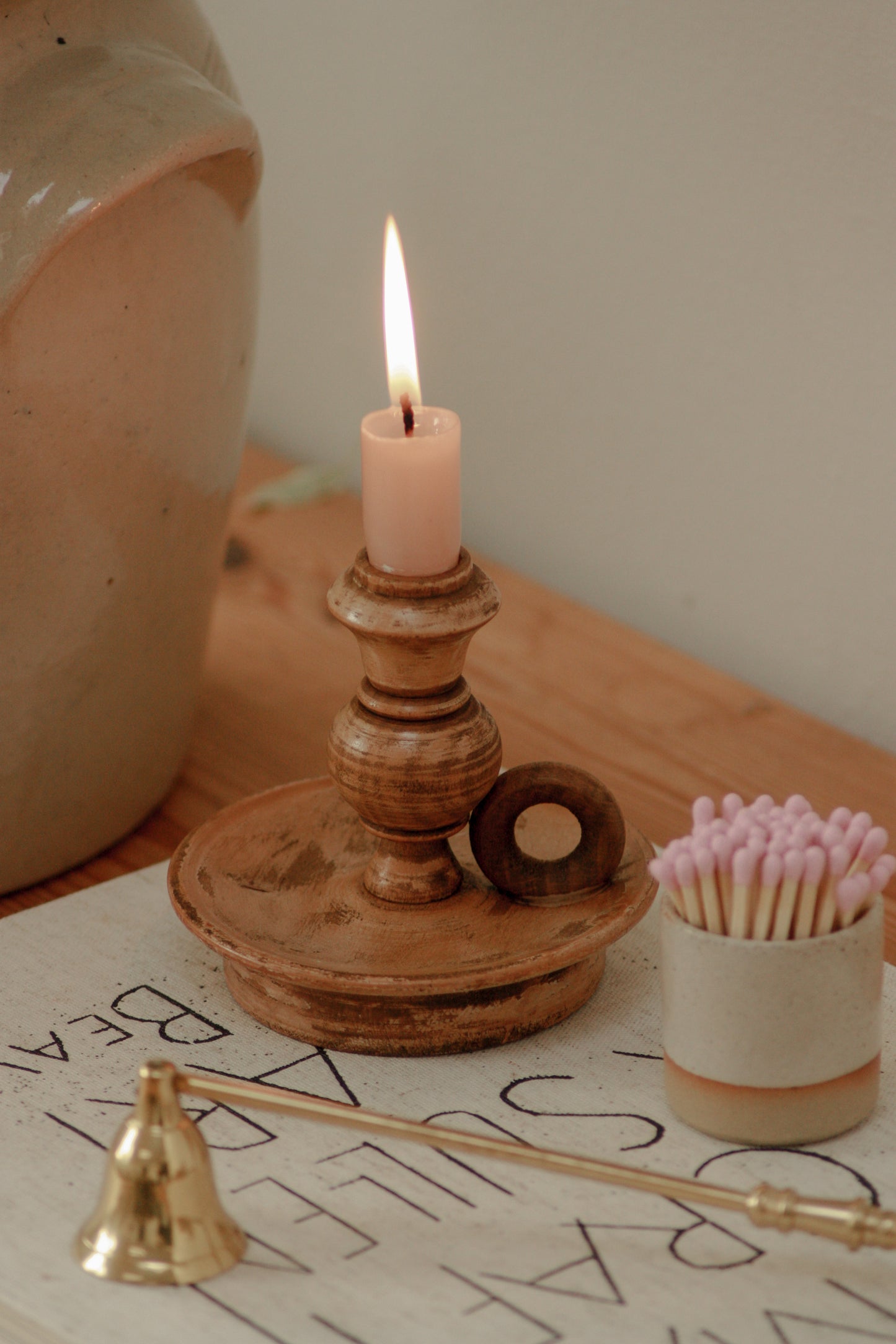 Vintage turned wooden rustic candleholder