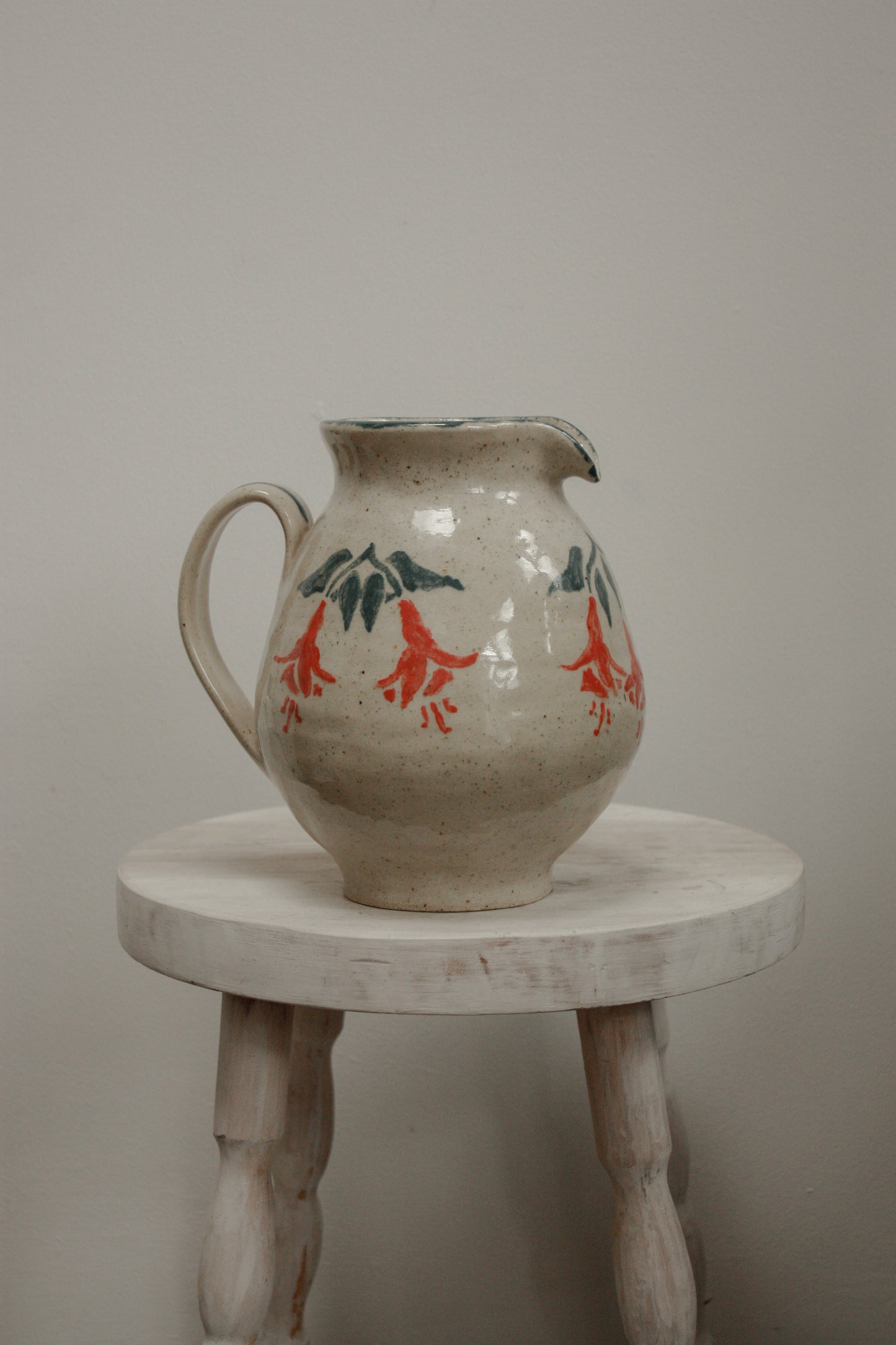 Vintage art pottery floral fuscia pitcher