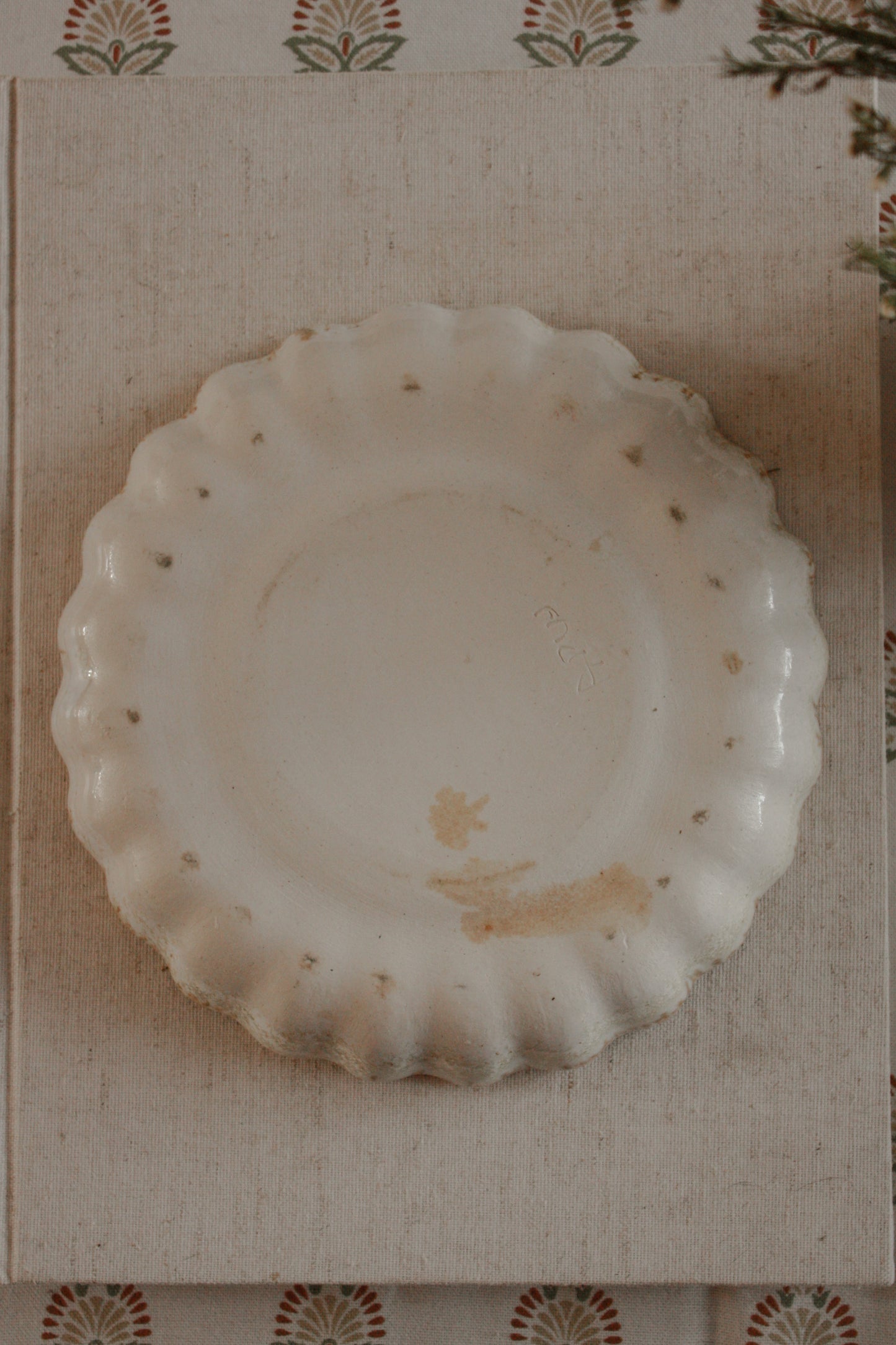 Rustic studio pottery scalloped dish