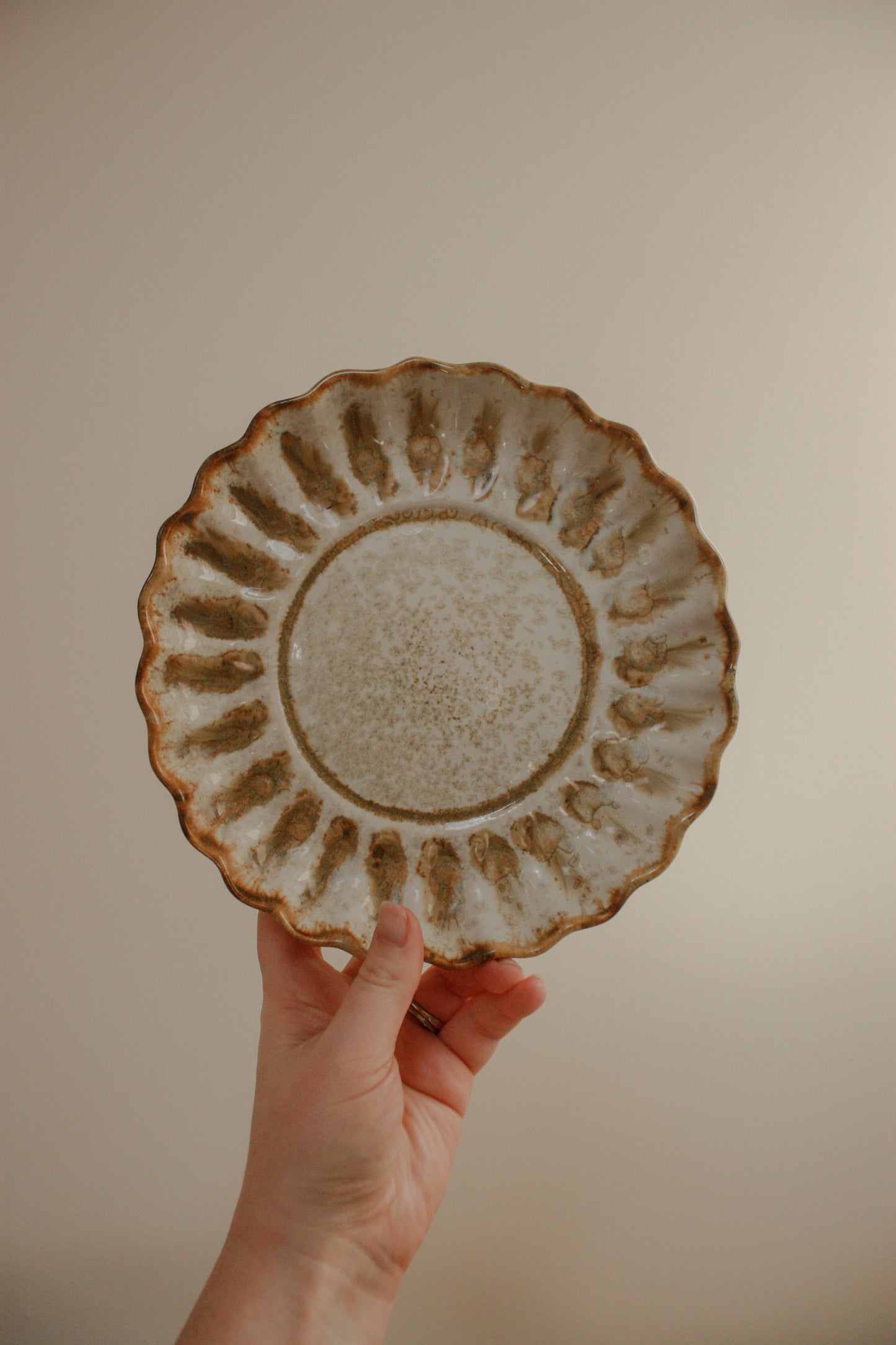 Rustic studio pottery scalloped dish