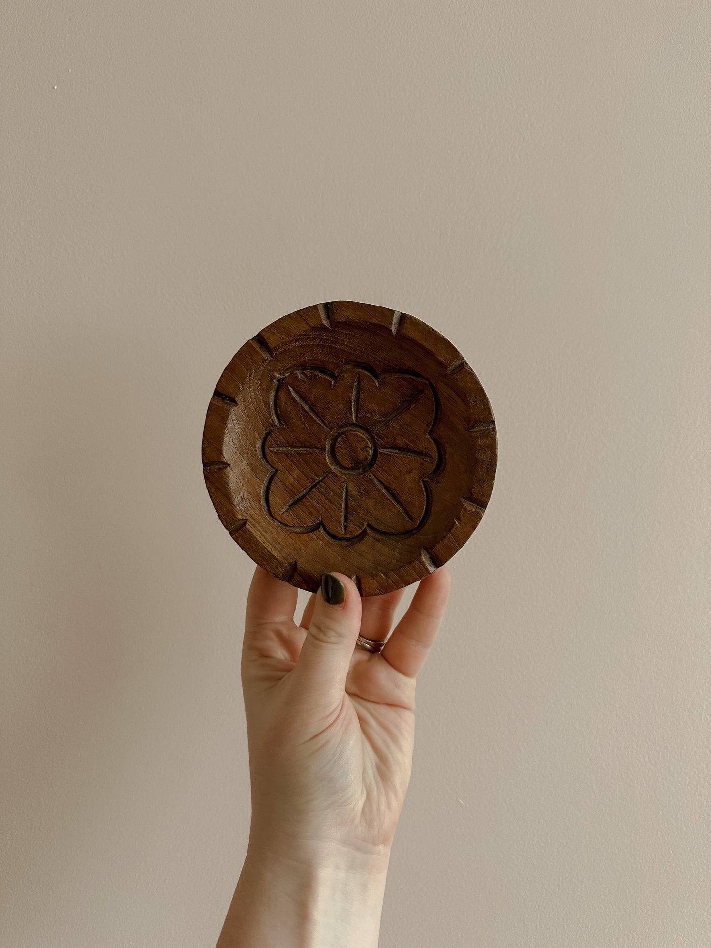 Vintage carved wooden trinket dish