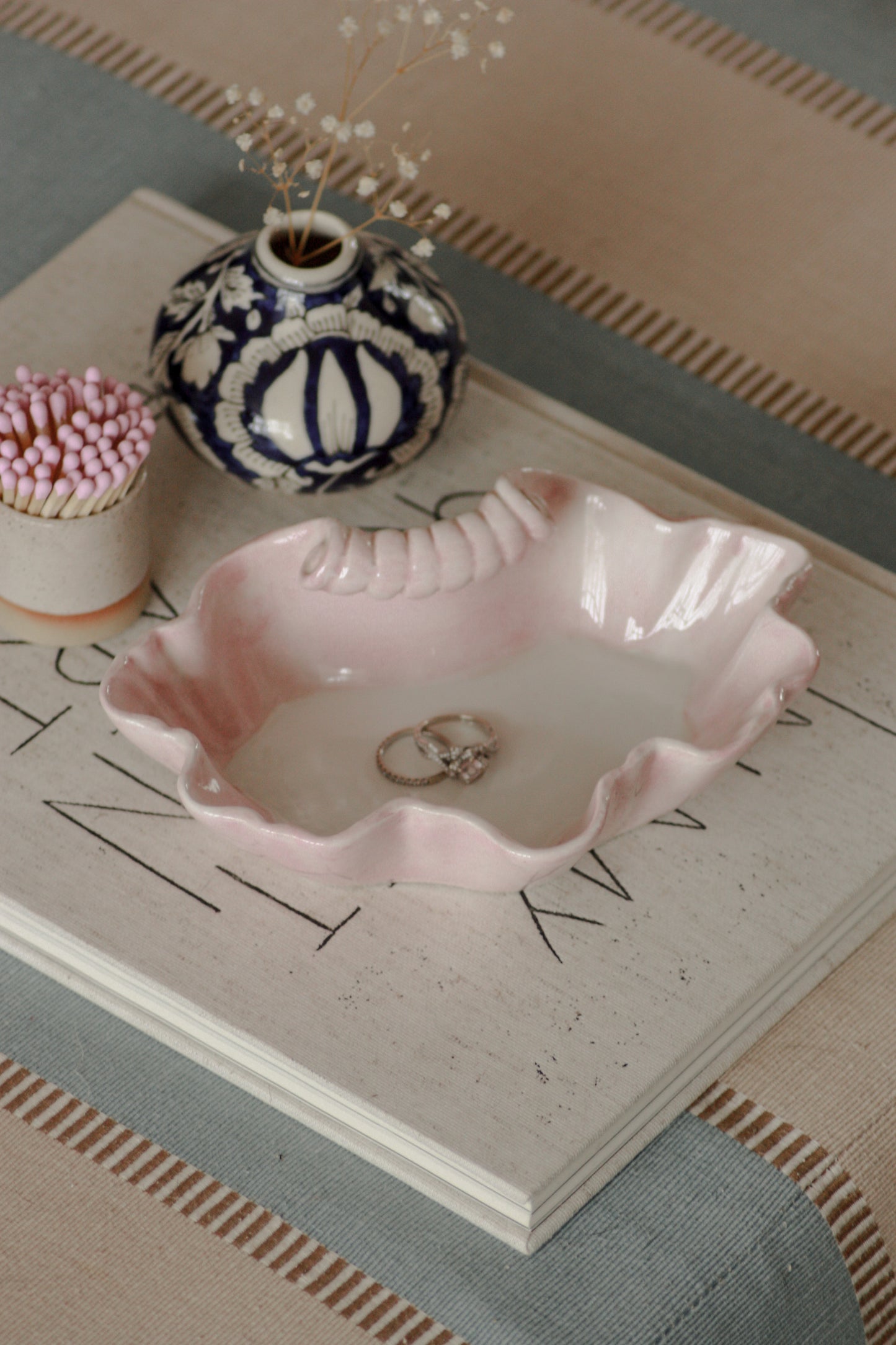 Vintage Italian shell dish with pink glaze