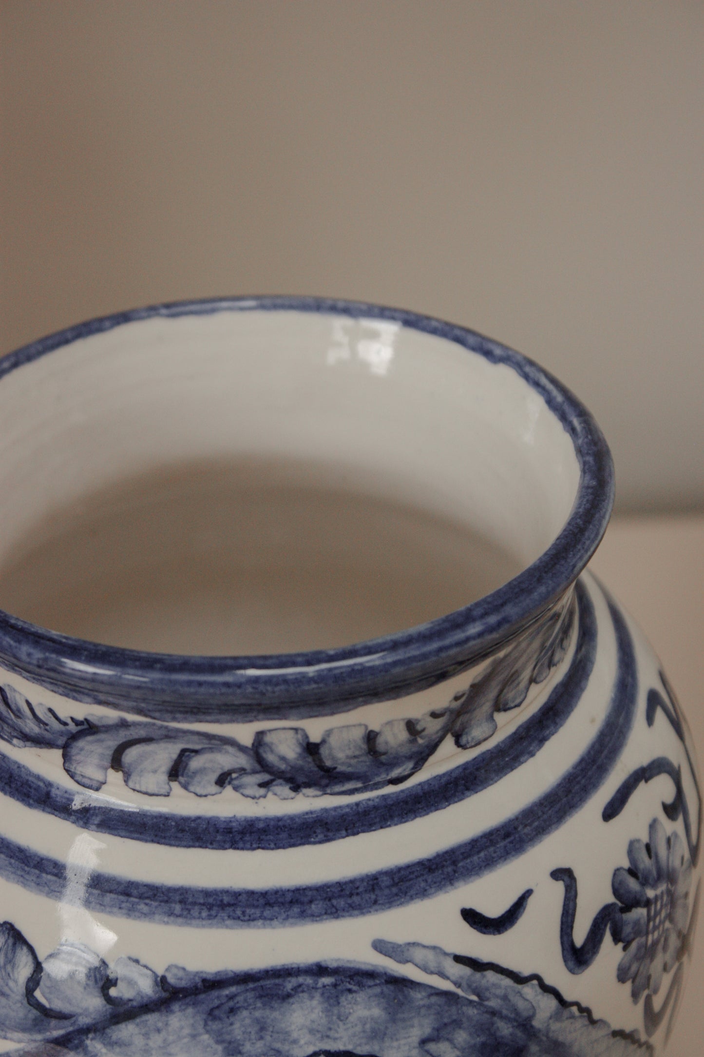 Vintage Mediterranean hand painted blue and white vase