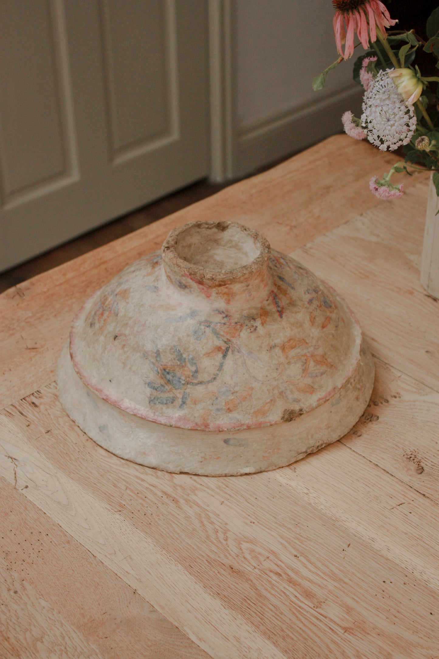 Vintage papier mache bowl with hand painted details