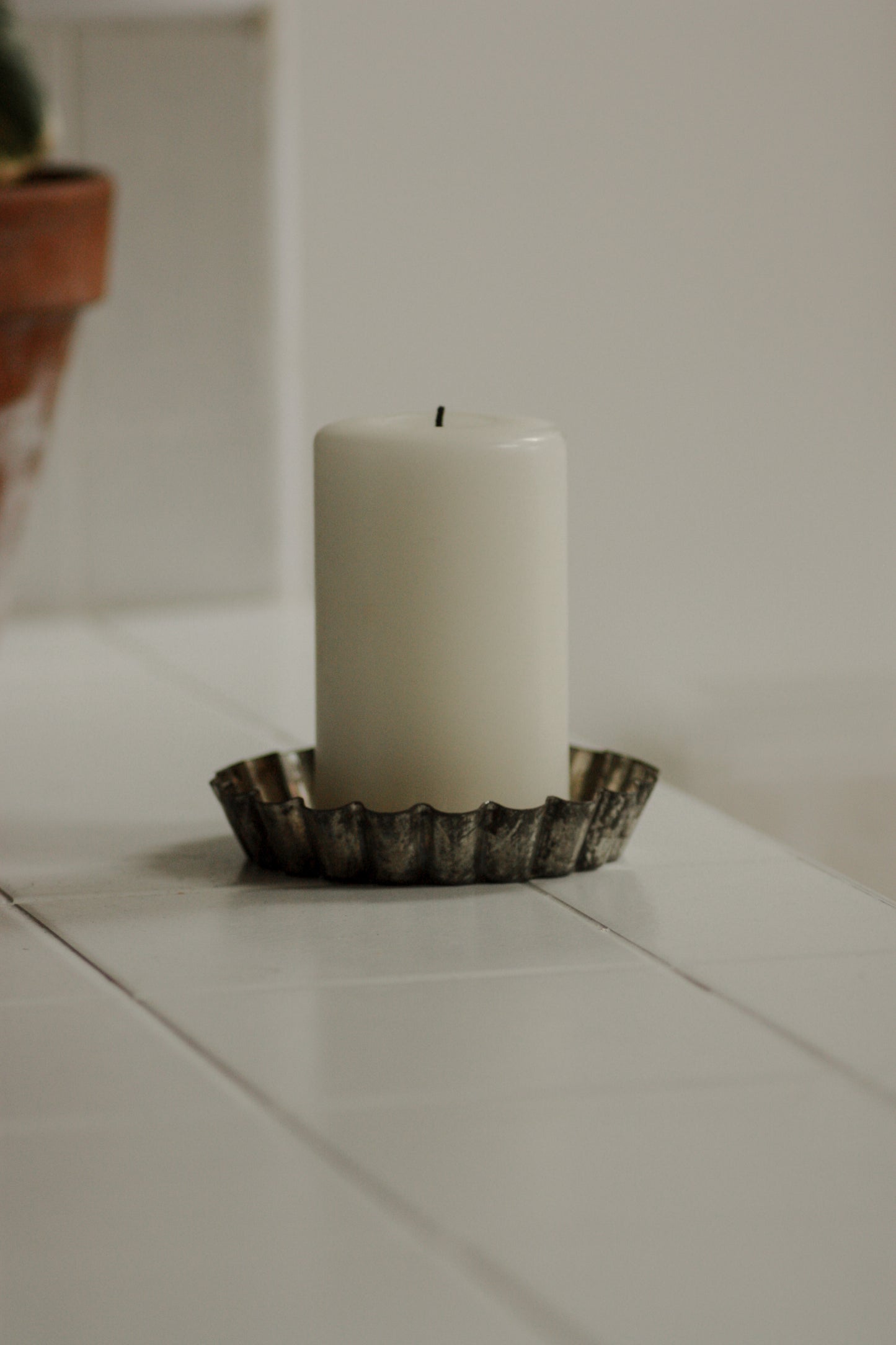 Vintage French patisserie tin candleholder