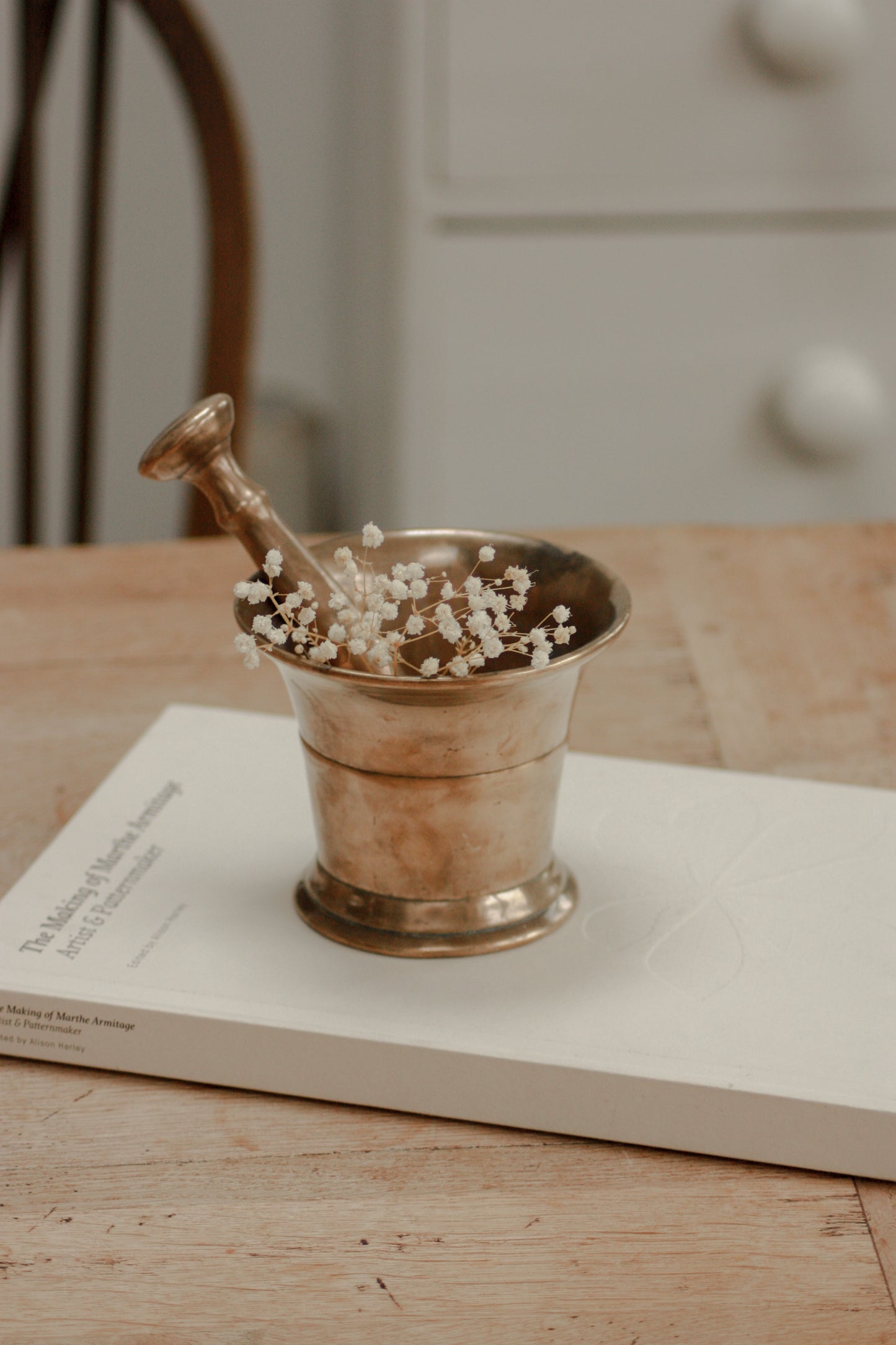 Antique solid brass pestle and mortar