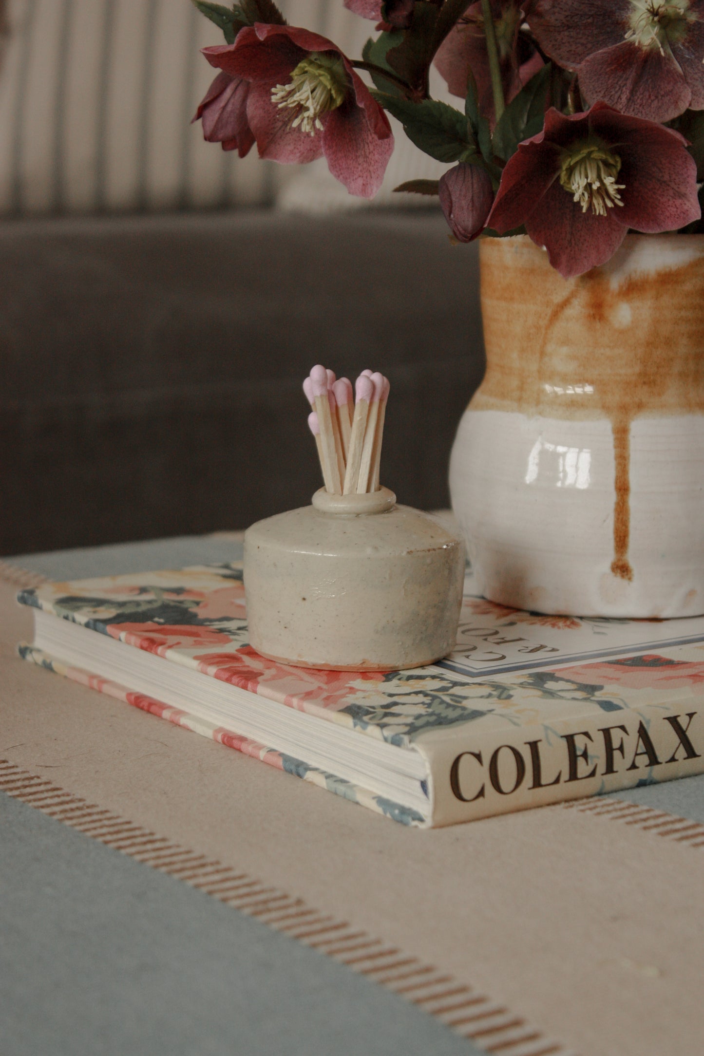Vintage stoneware ink pot match pot