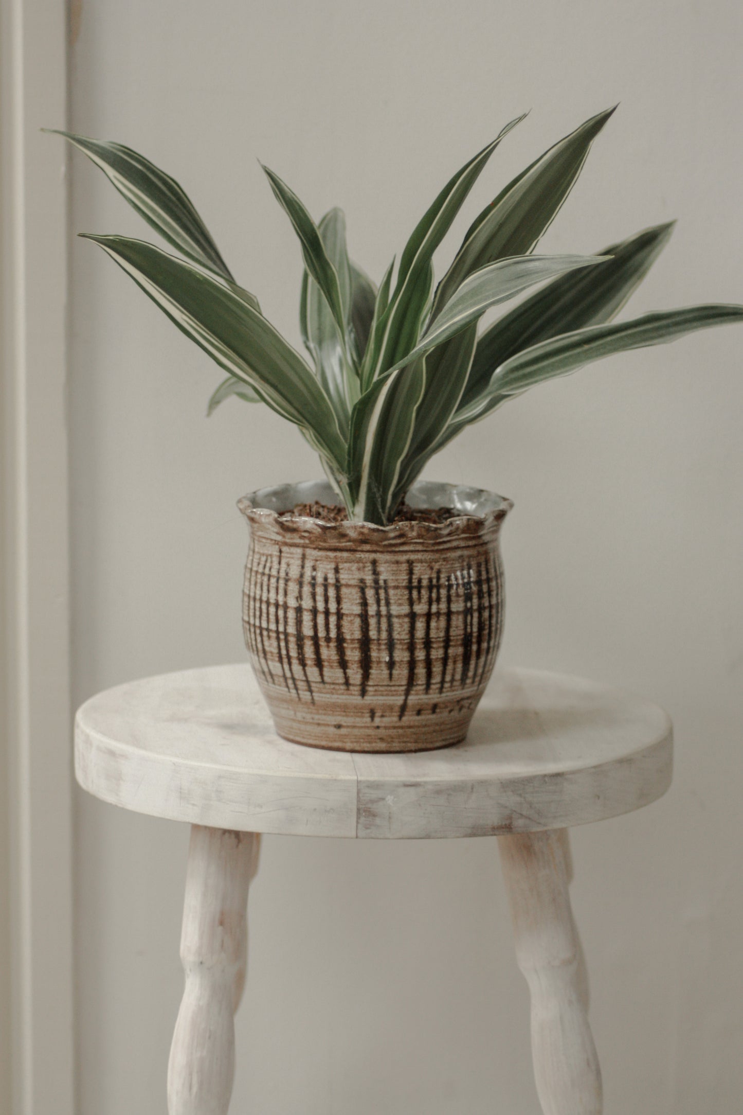 Vintage studio pottery ruffle rim pot