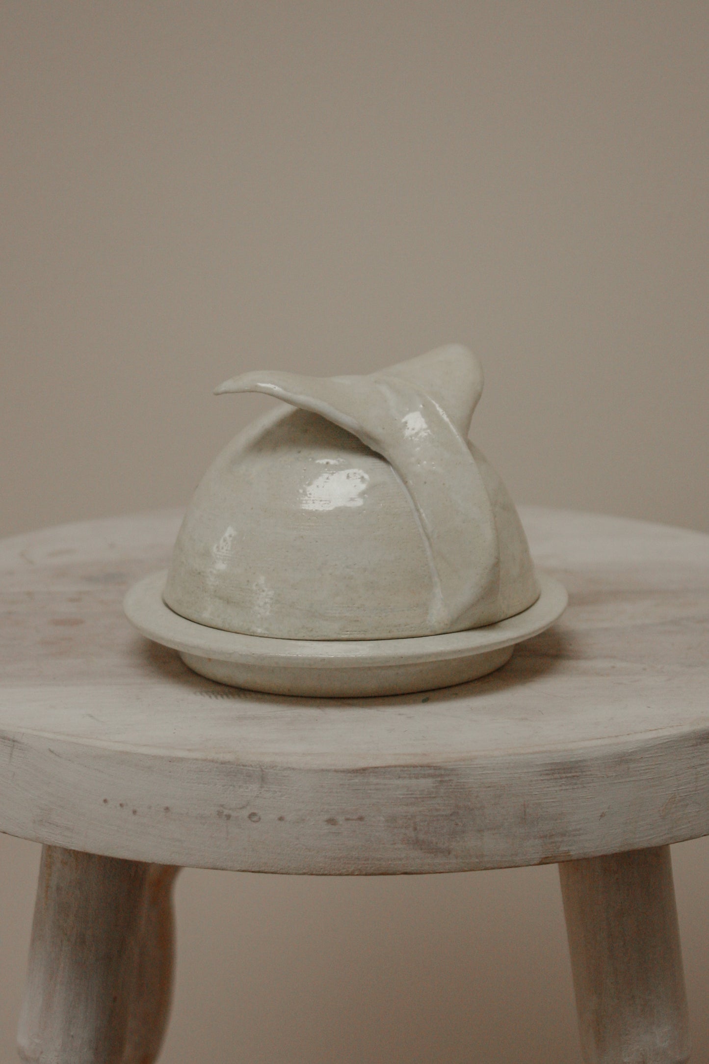 Vintage art pottery “whale tail” butter bell