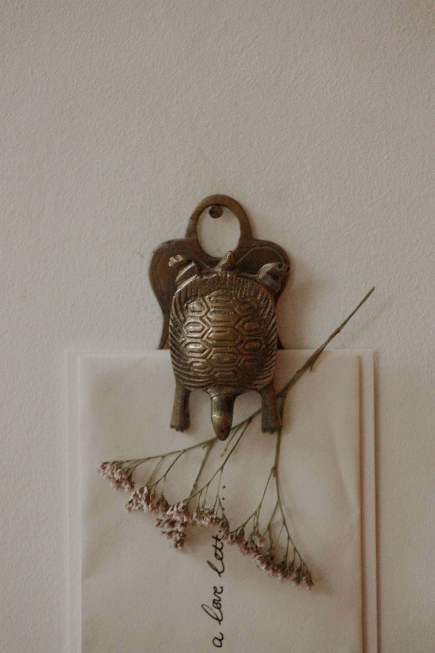 Vintage brass tortoise letter clip