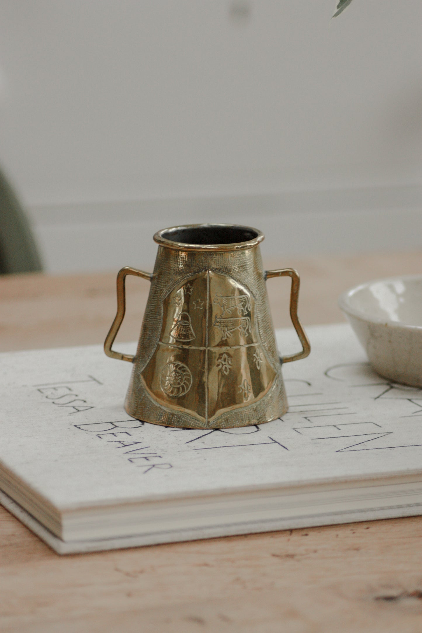 Vintage art nouveau brass match pot