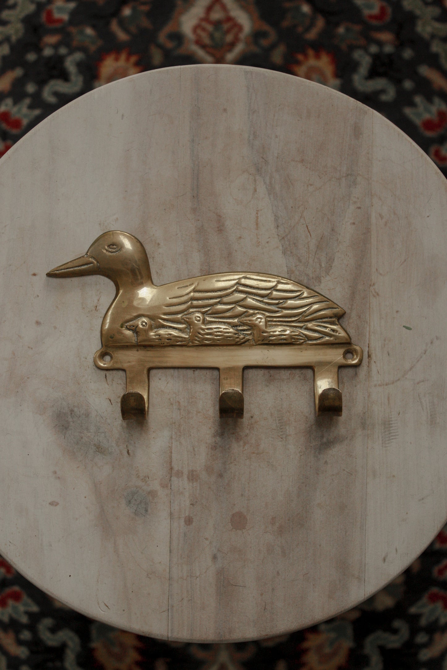 Vintage brass hooks - family of ducks