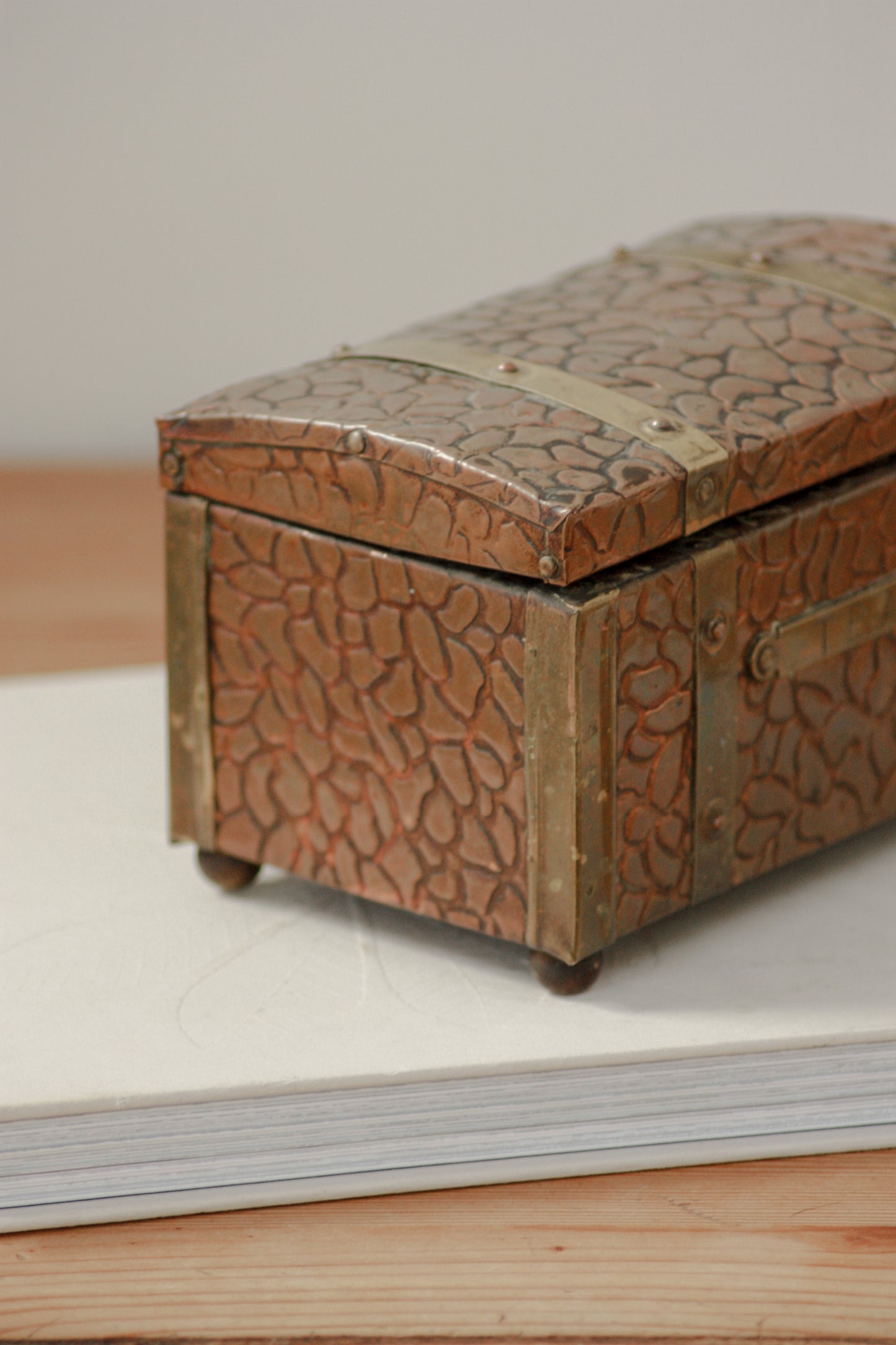 Vintage wooden, copper and brass tea caddy chest
