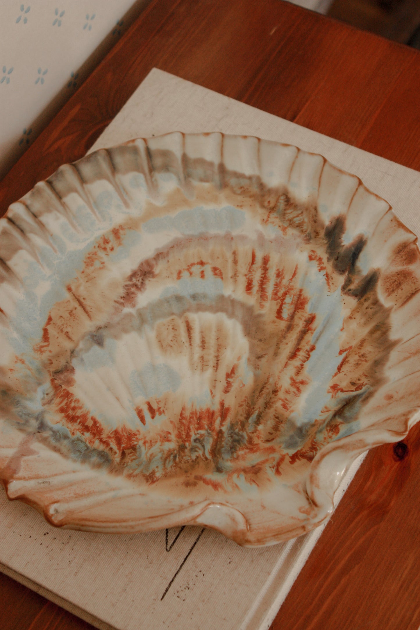 Vintage art pottery terracotta shell dish