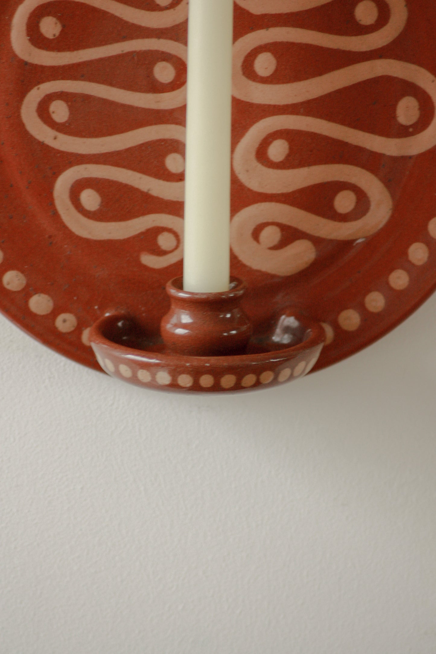Vintage clay candle sconce with slip glaze