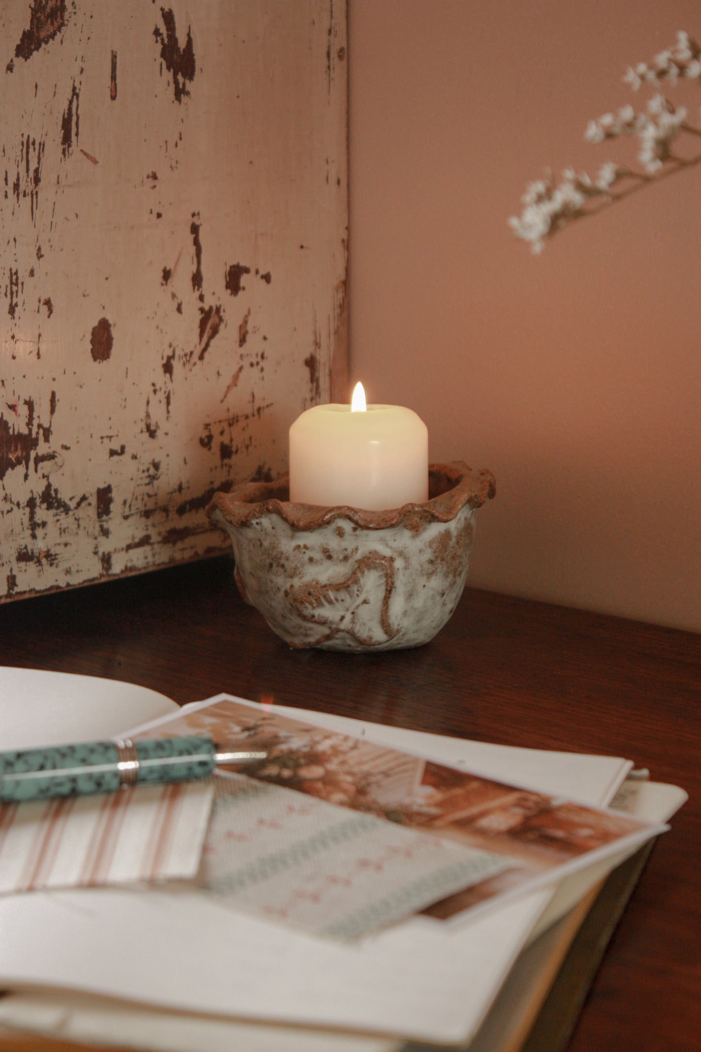Vintage studio pottery candleholder / trinket pot