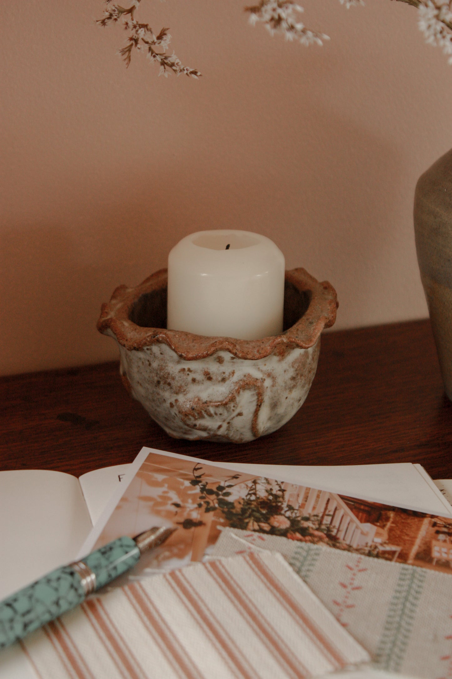 Vintage studio pottery candleholder / trinket pot