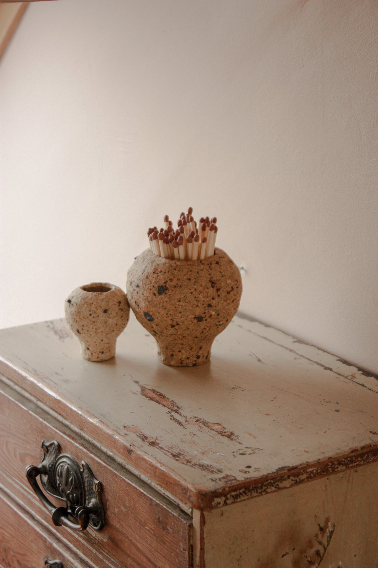 Pair vintage lava pottery vessels