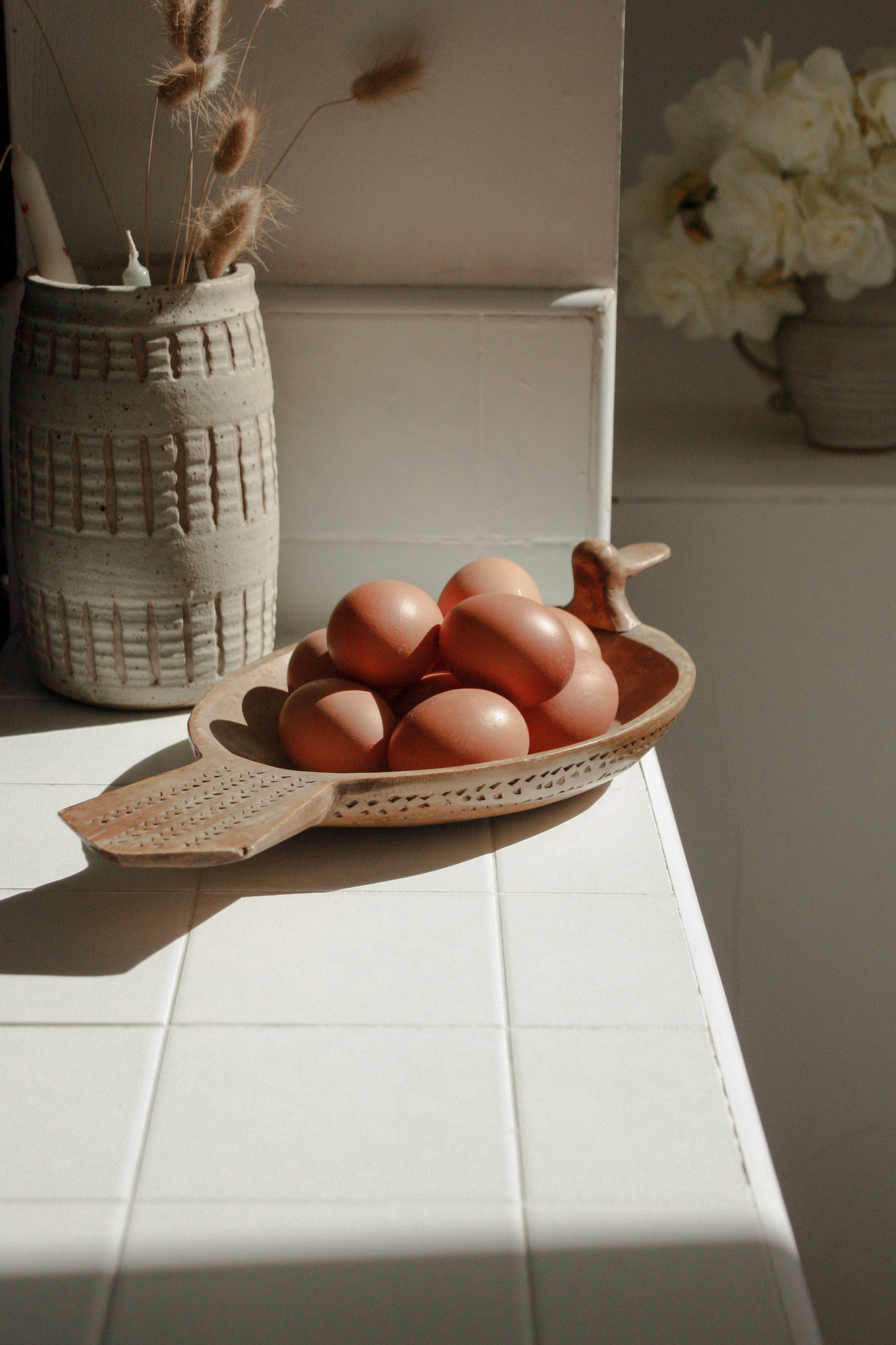 Vintage wooden hand carved bird bowl (large)