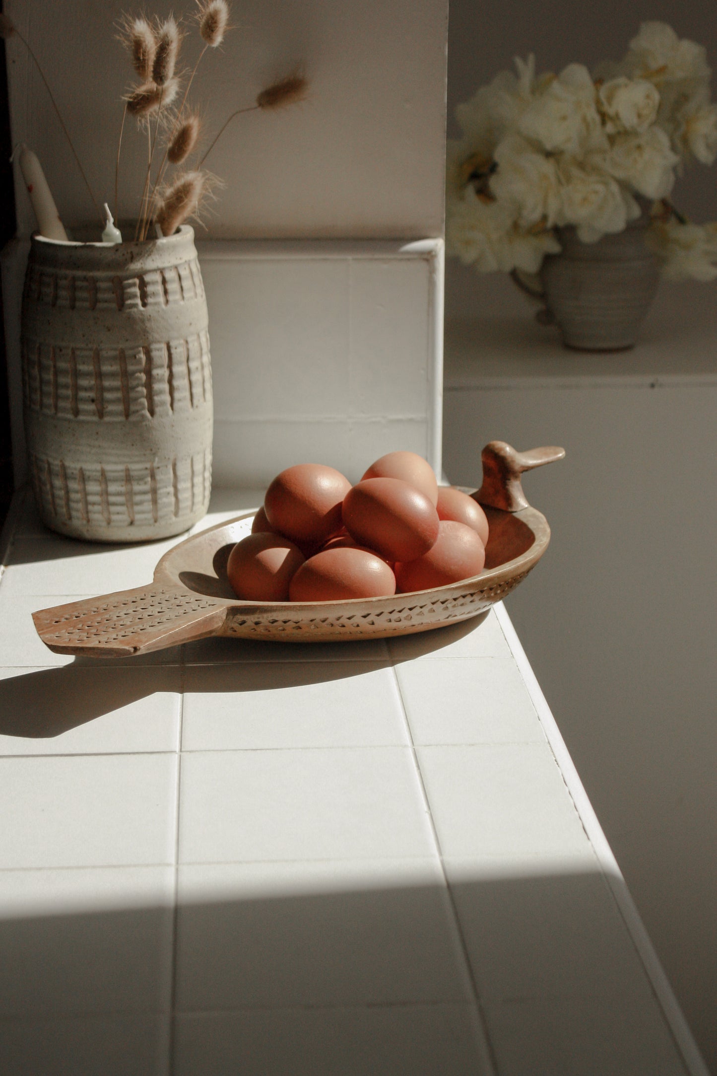 Vintage wooden hand carved bird bowl (large)
