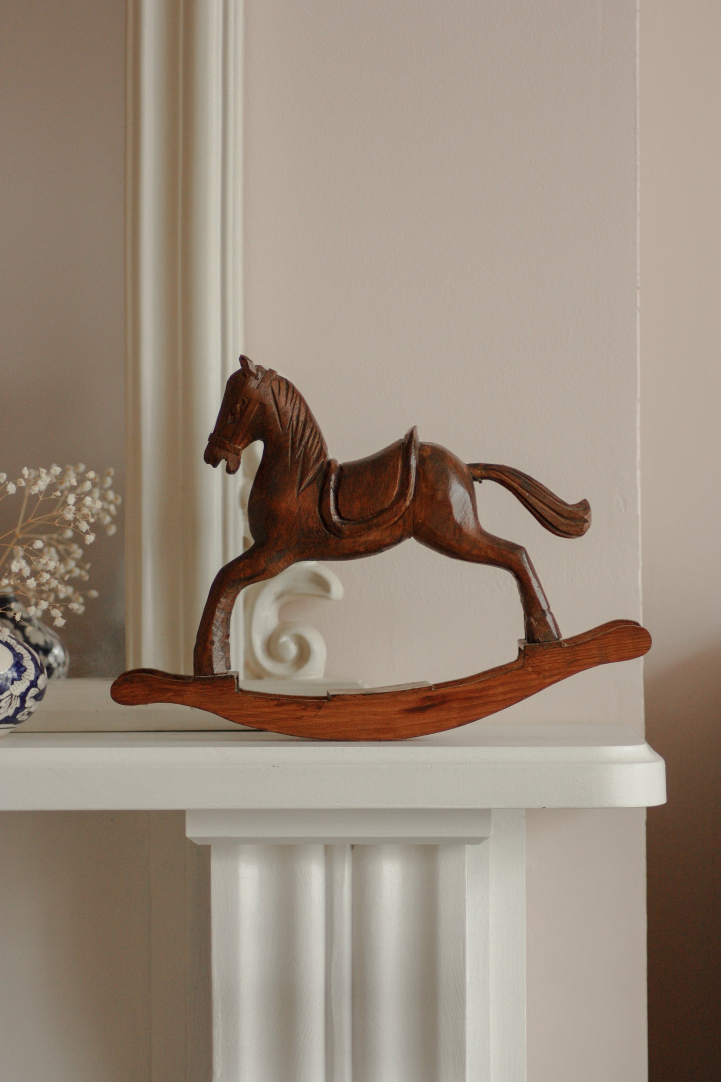 Vintage hand carved wooden rocking horse