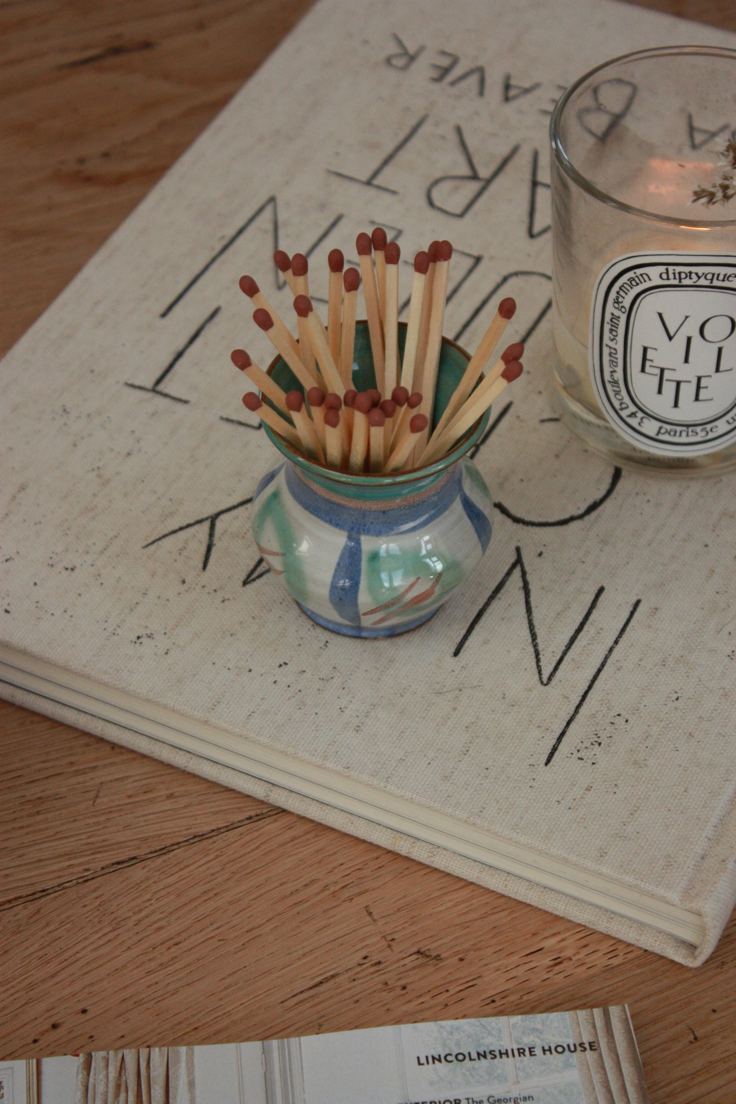 Vintage mid-century pottery match pot