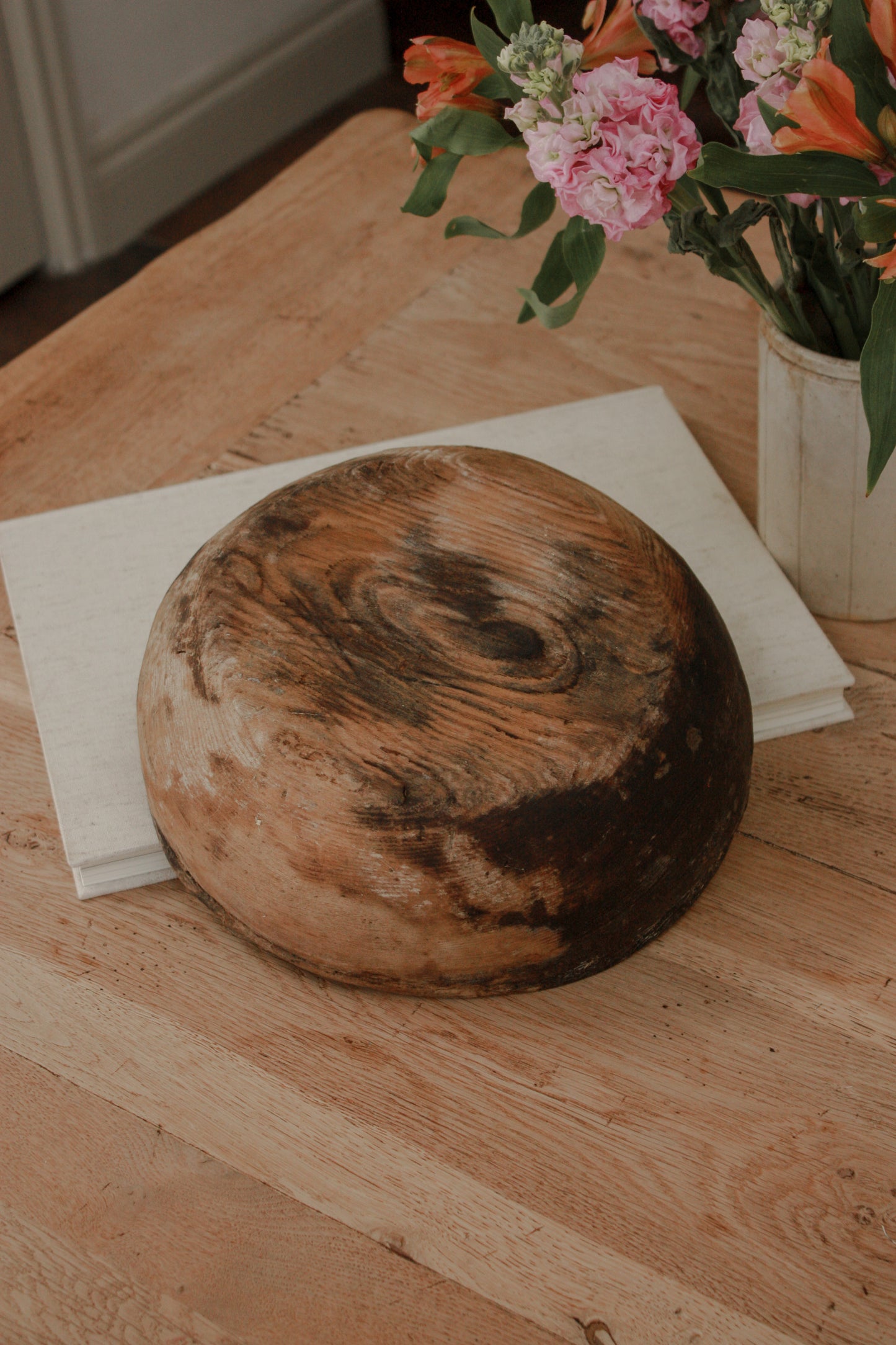 Vintage weathered and textured rustic wooden bowl