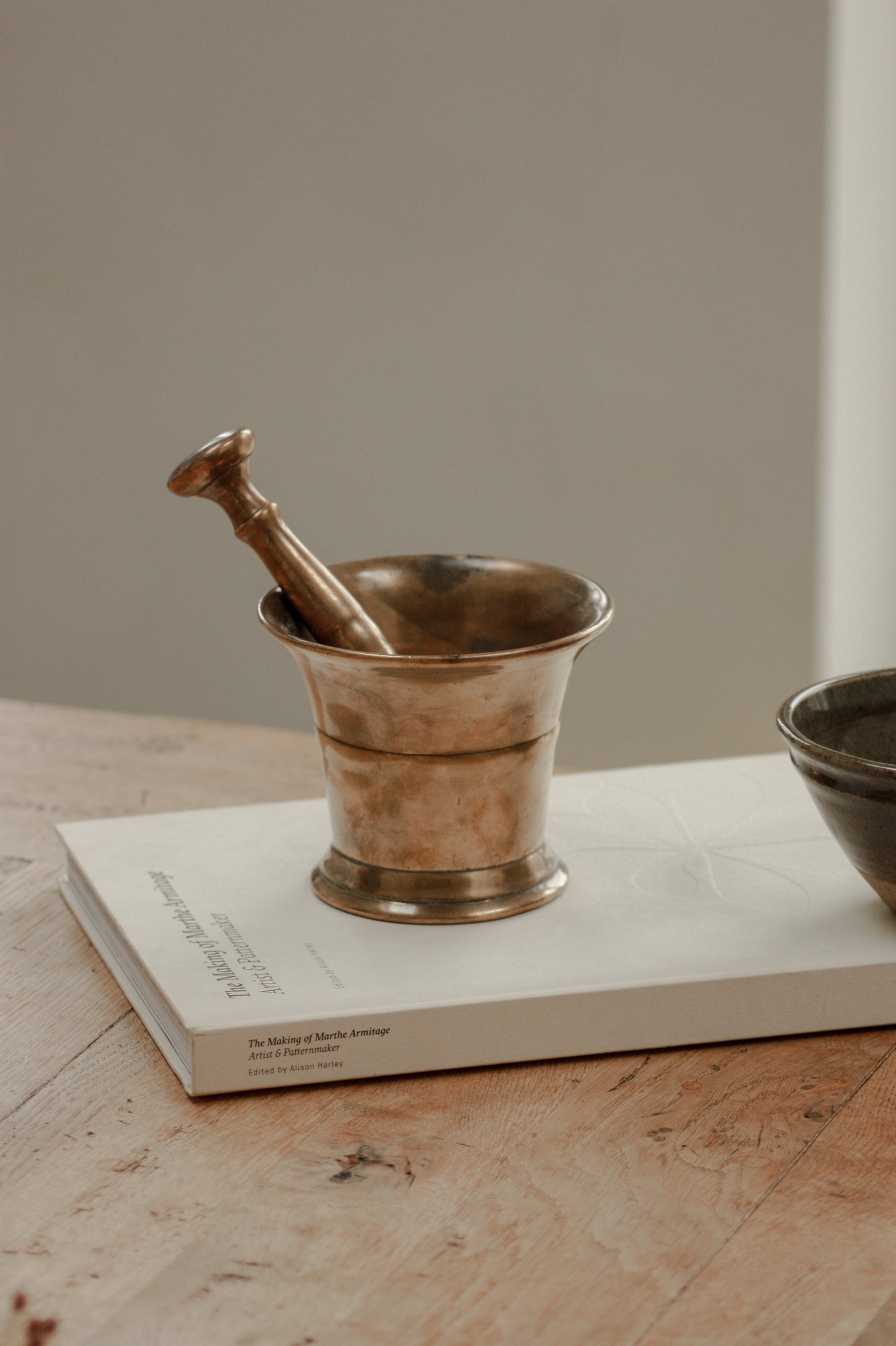 Antique solid brass pestle and mortar