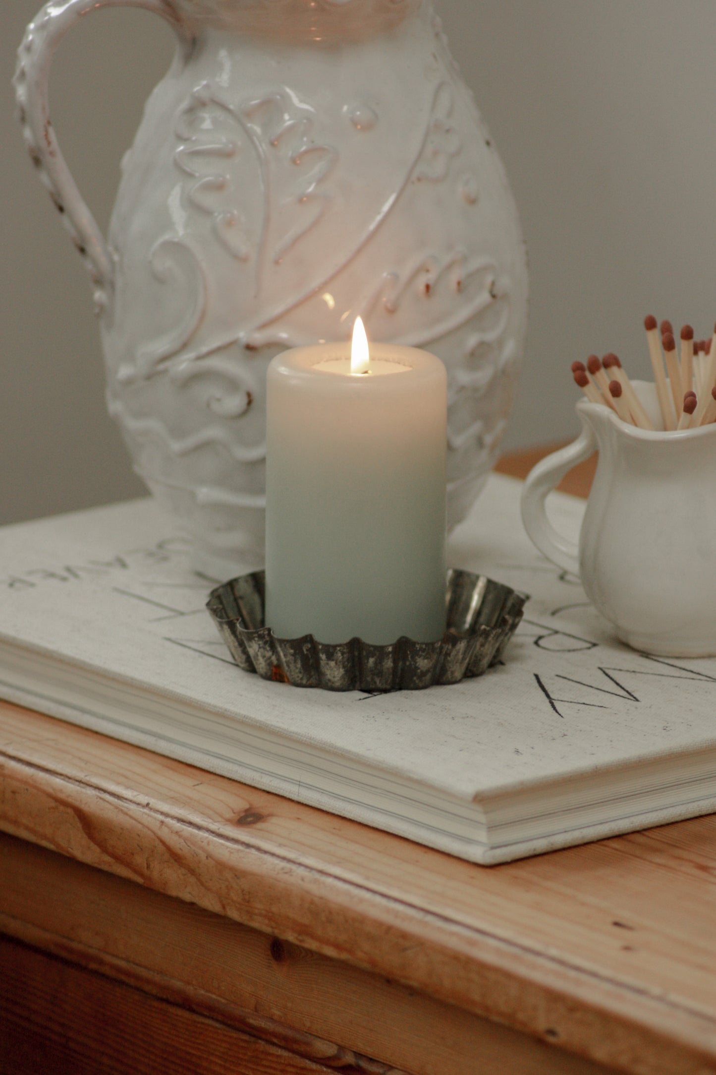 Vintage French patisserie tin candleholder