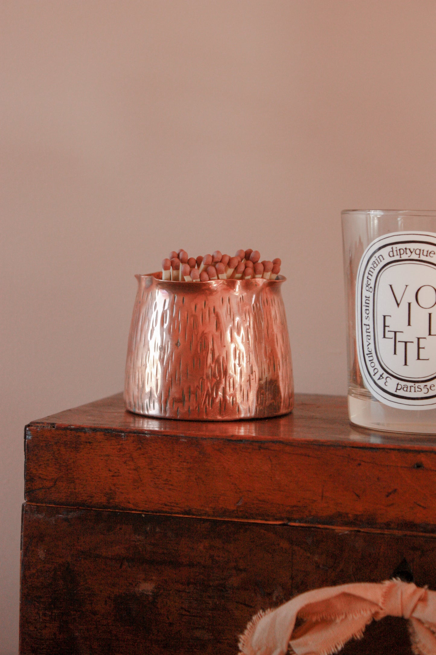 Vintage copper match pot